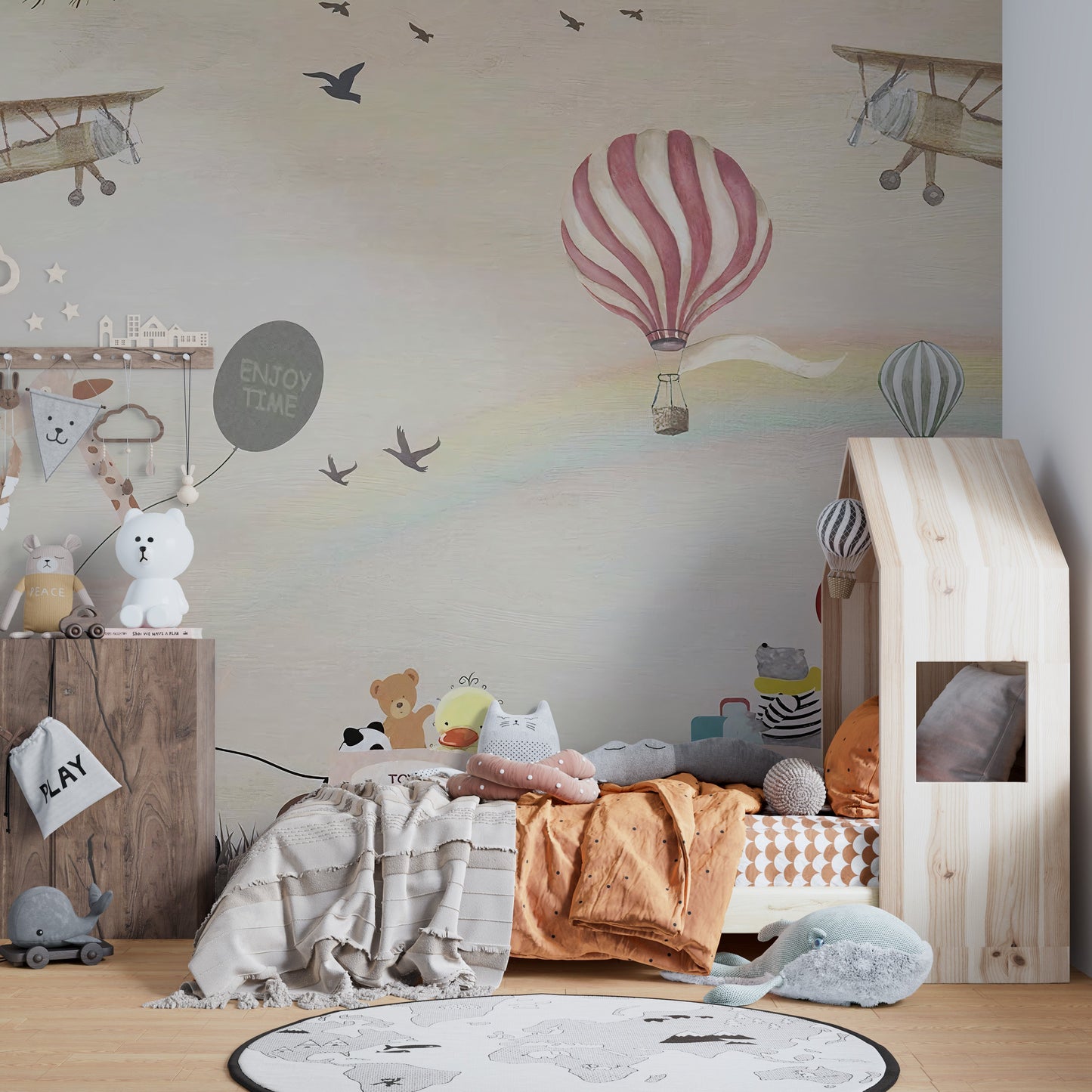 Beige Color Jovial Animals Wallpaper Mural - Giffywalls