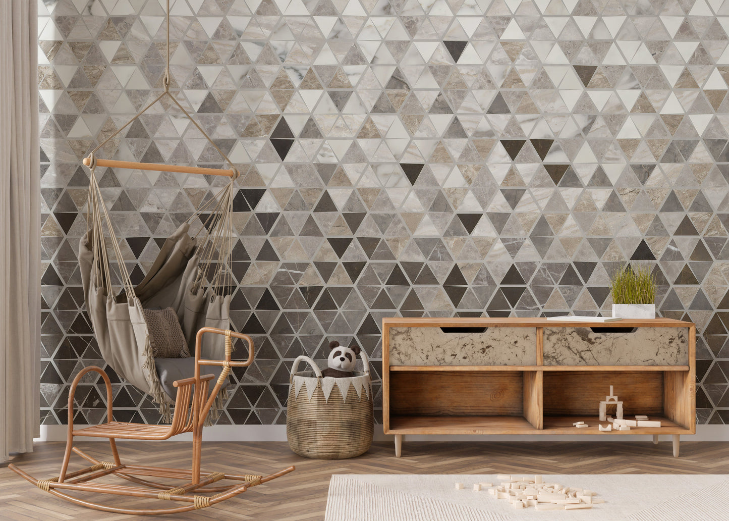 Sepia Triangle Tiles Wallpaper Mural - Giffywalls