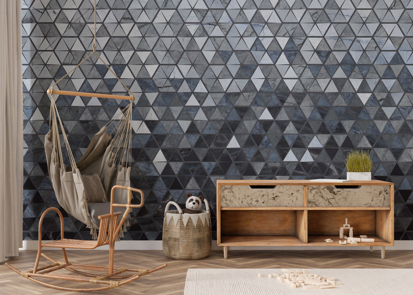 Blue Cut Triangle Tiles Wallpaper Murals - Giffywalls