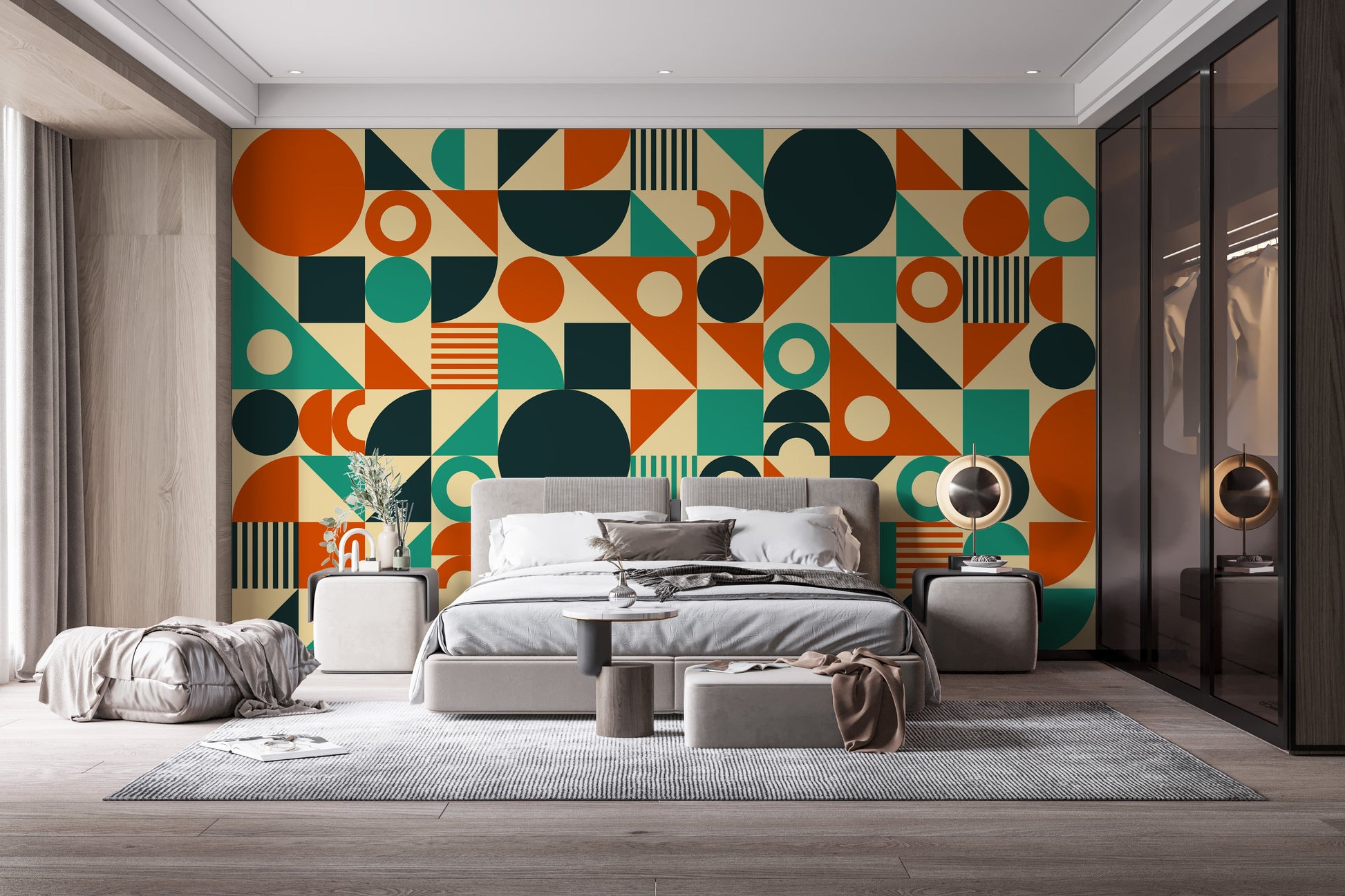 Orange & Green Mid Century Wallpaper Murals - Giffywalls