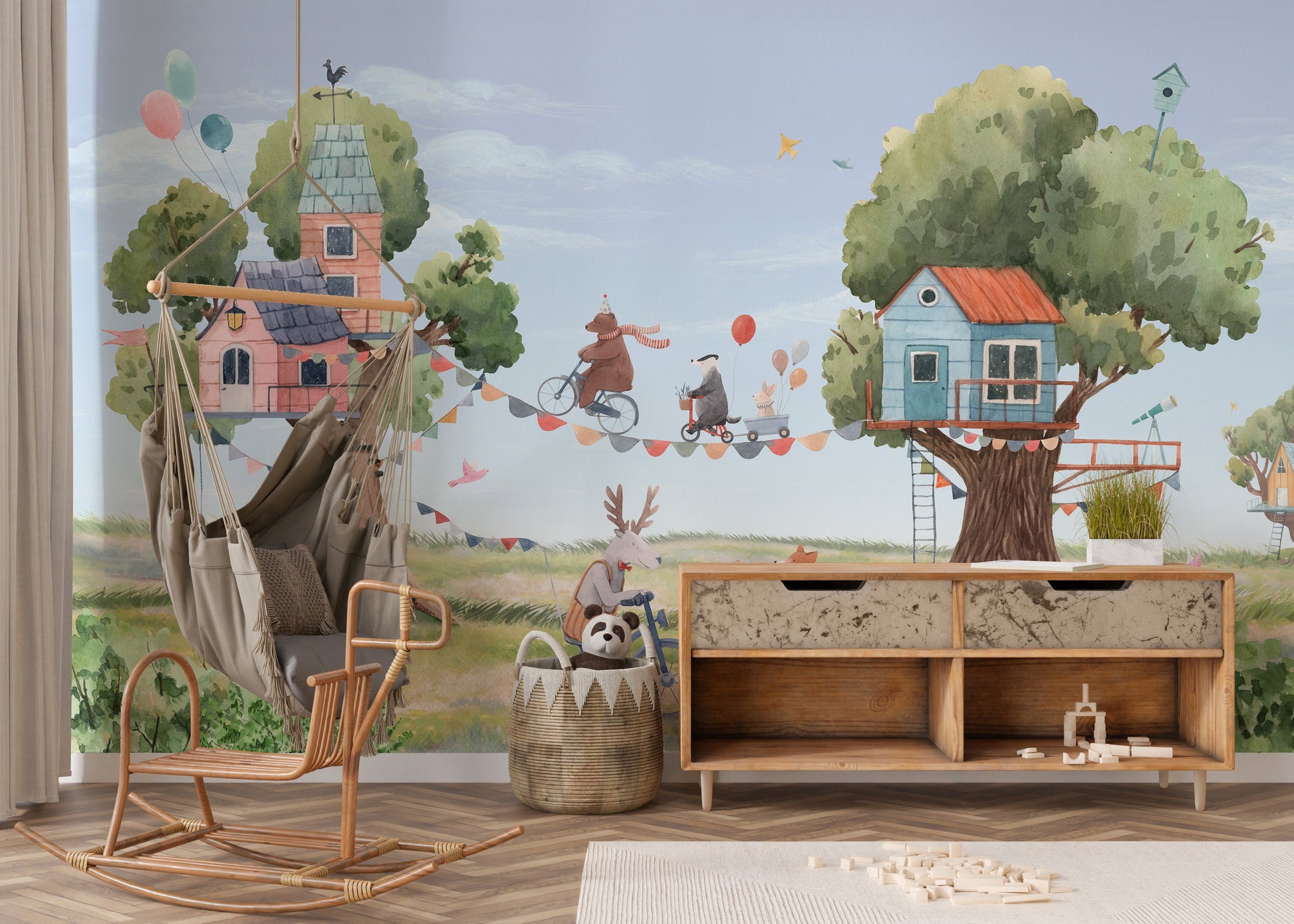 Treehouse party wallpaper for kids room - Giffywalls