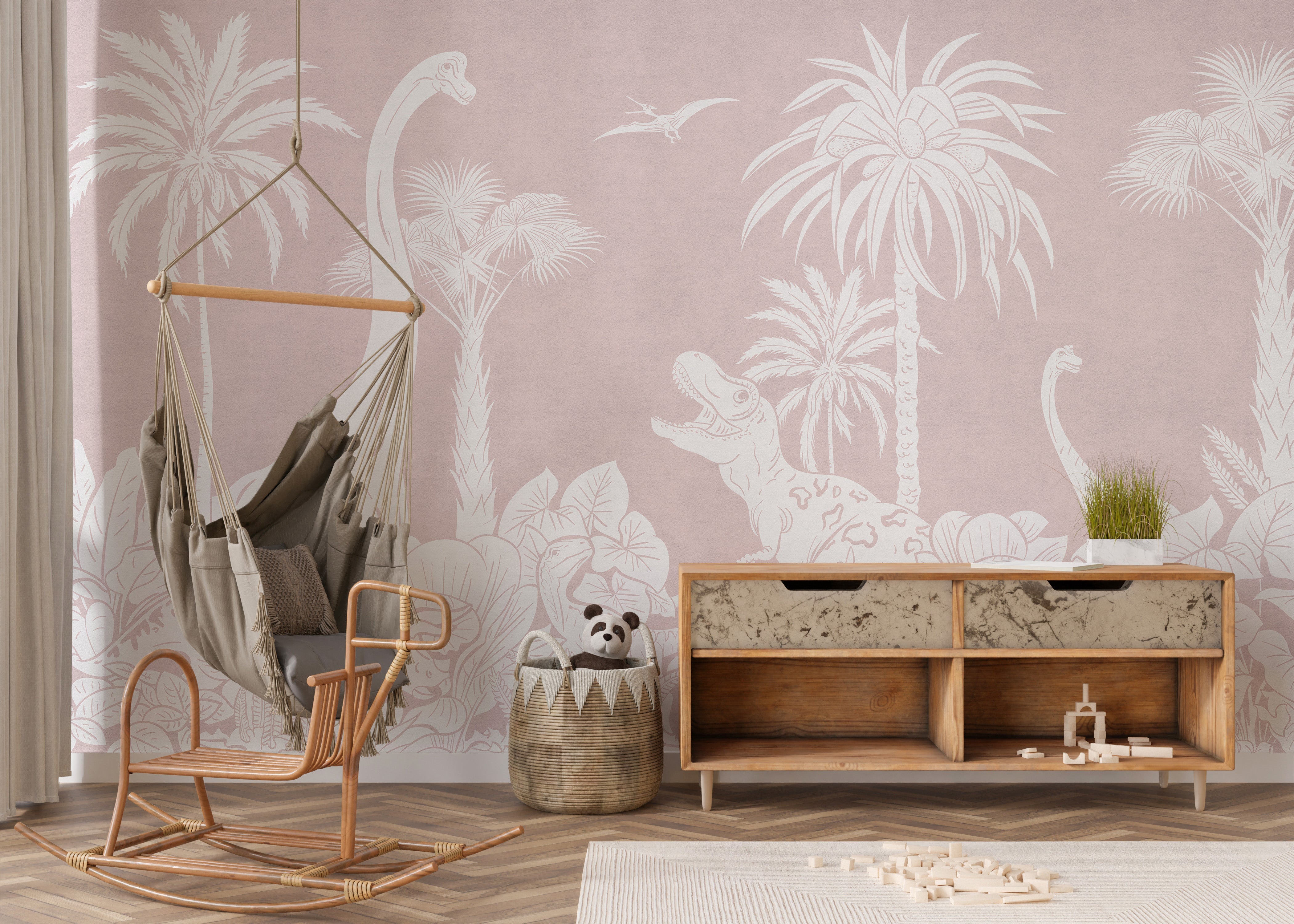 Monochrome Dino Pink Wall Mural - Giffywalls