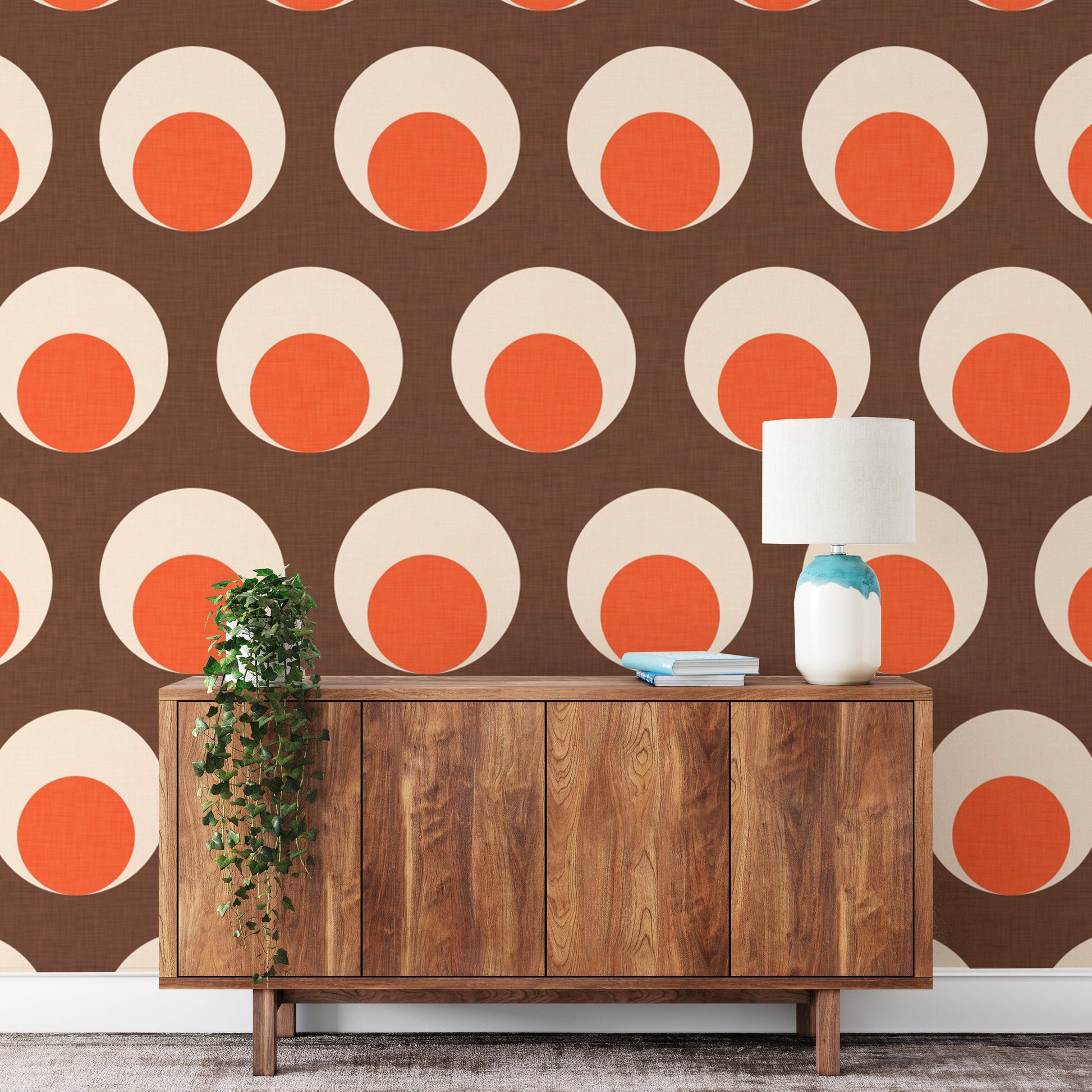 Mid-century modern wallpaper with dot patterns
