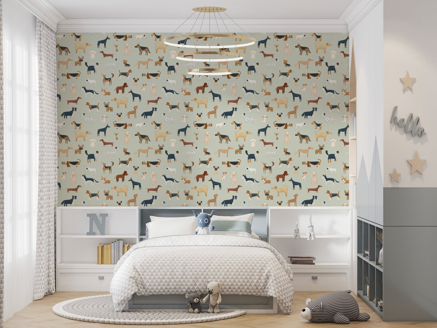 Charming dog print wallpaper for kids' bedrooms
