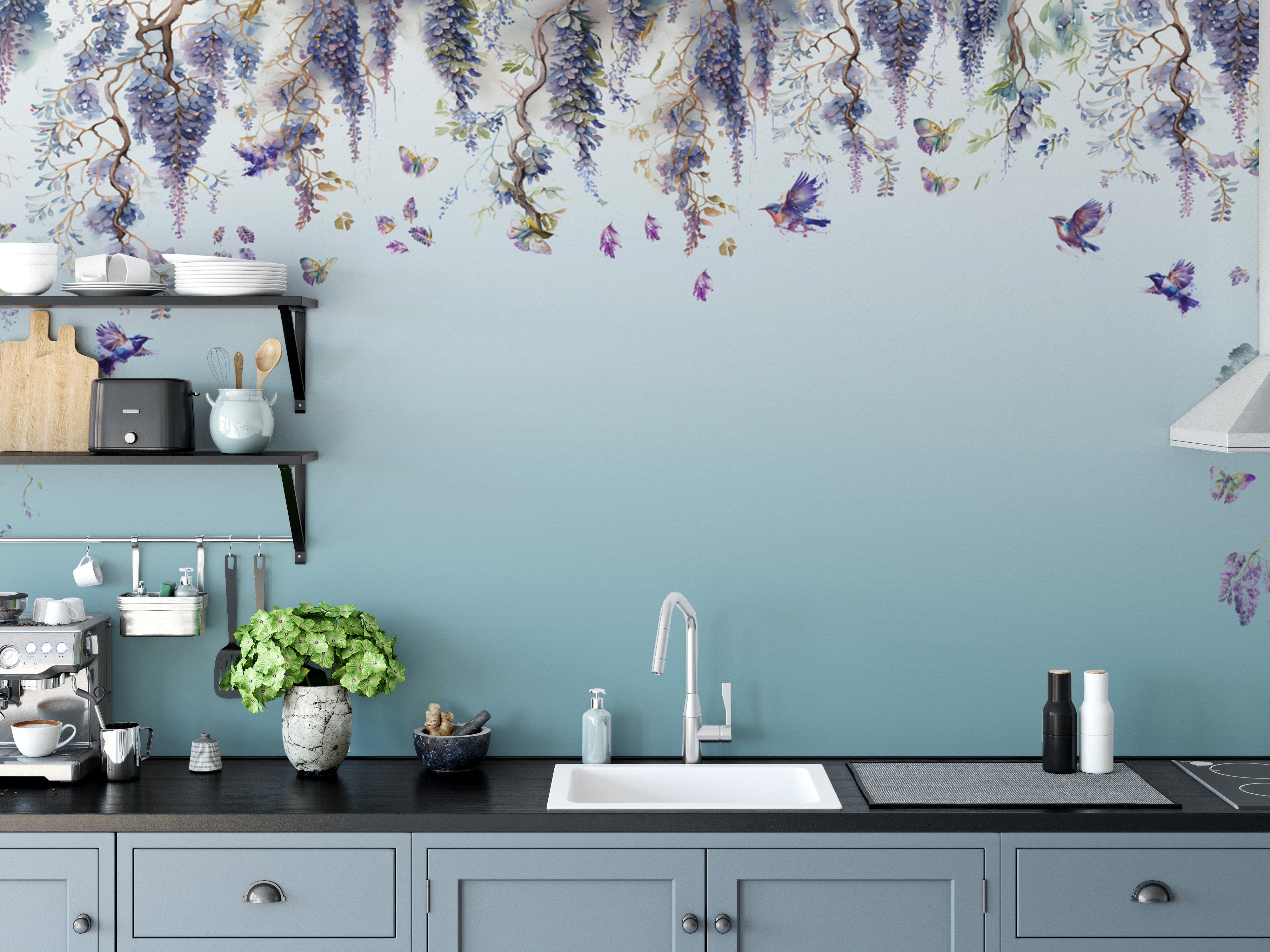 Wisteria Romance Blue Wallpaper Murals - Giffywalls