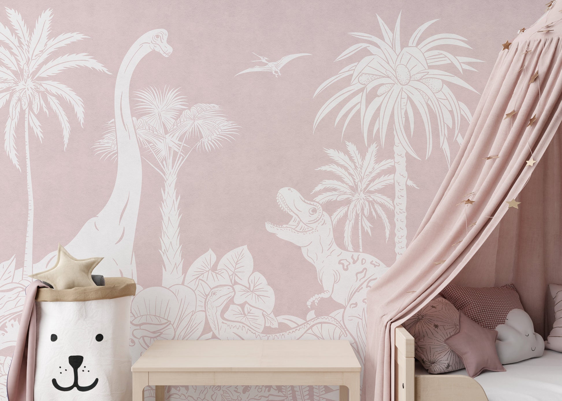 Monochrome Dino Pink Wall Mural - Giffywalls