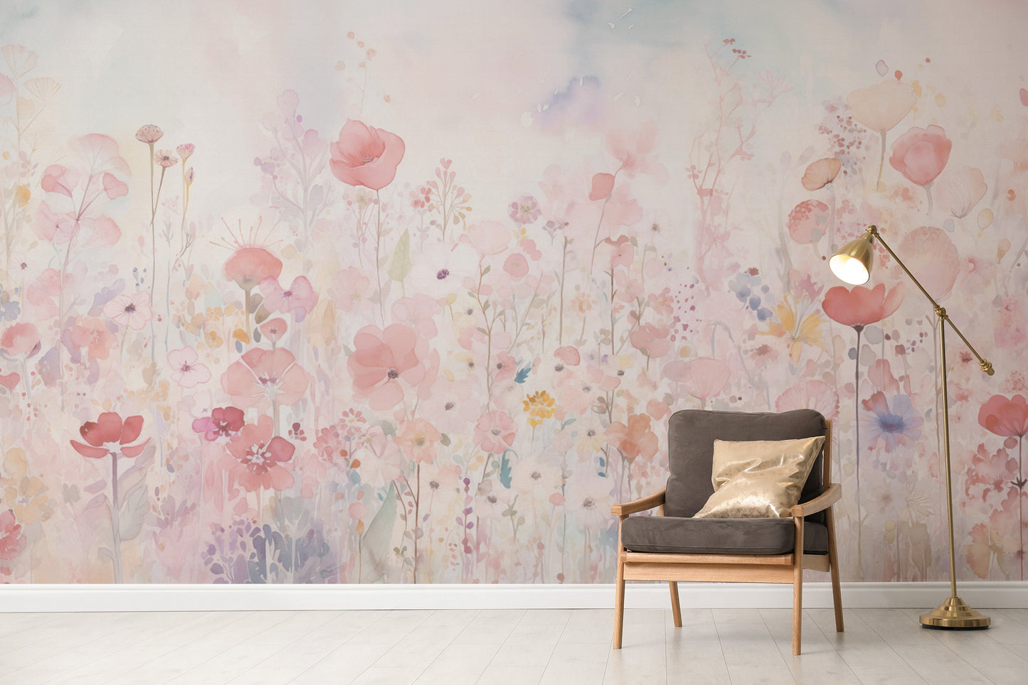 Light and airy watercolor happy flowers pastel color wallpaper for a peaceful vibe.
