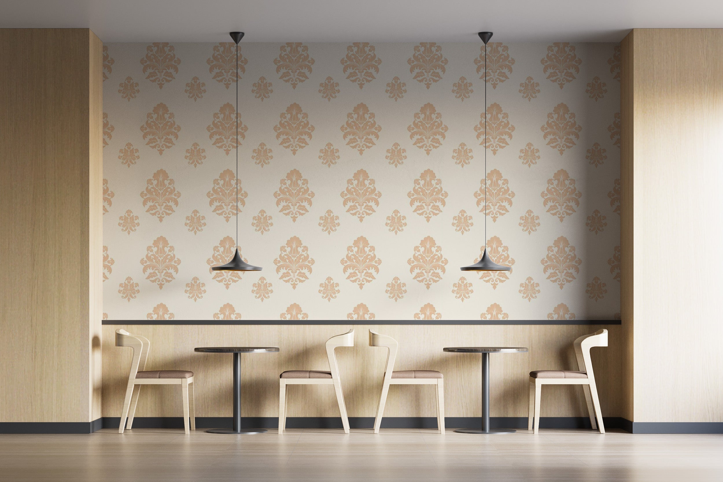 Classic beige damask wallpaper design
