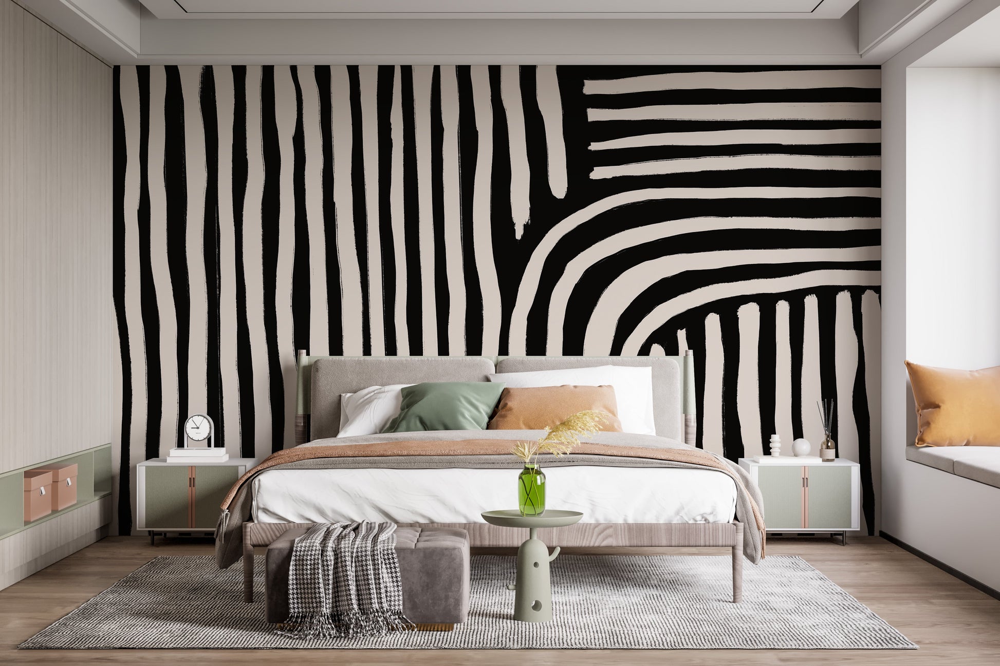 Bold black and white striped wallpaper