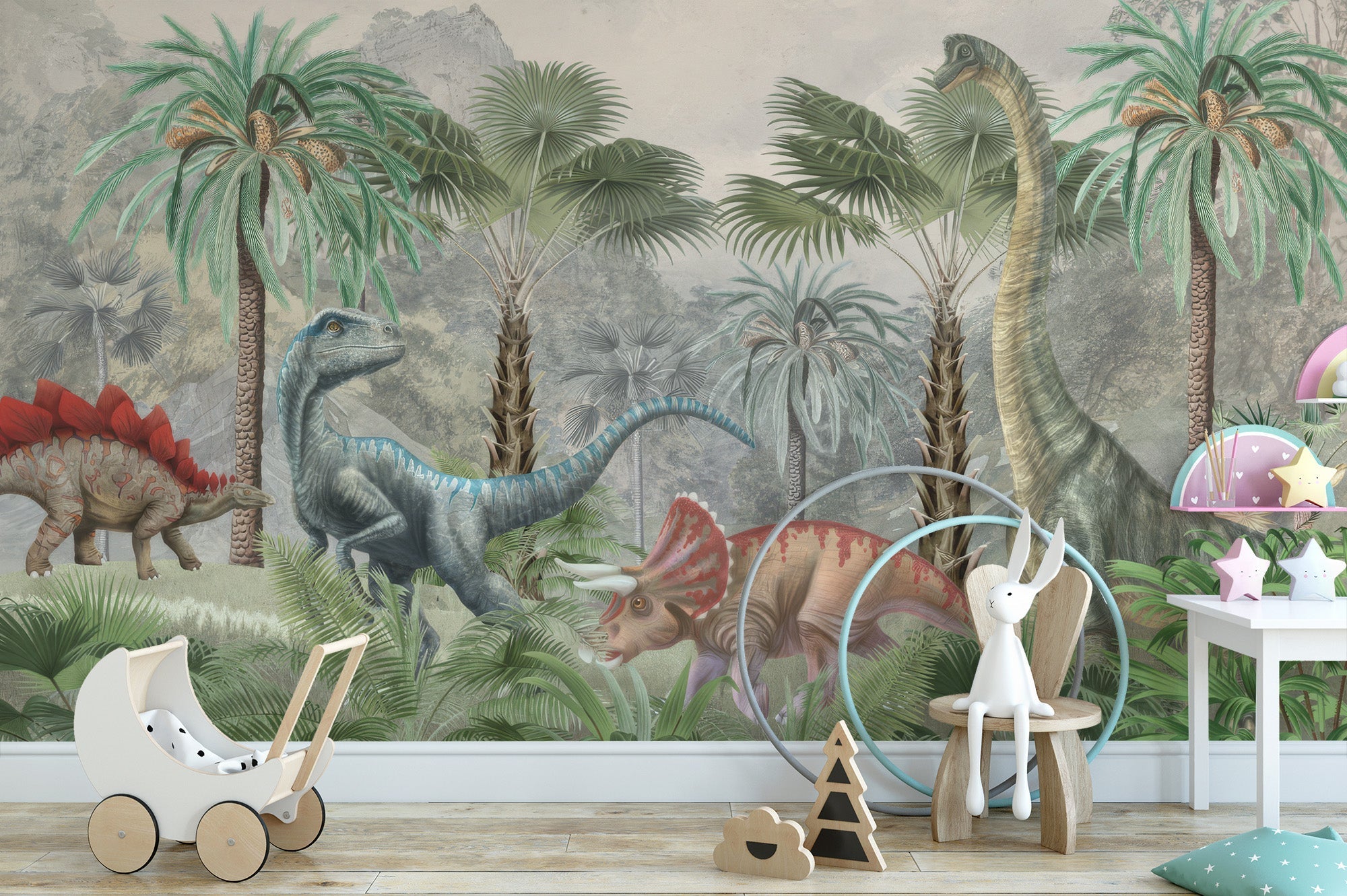 Fun mesozoic mingle wallpaper mural for rooms