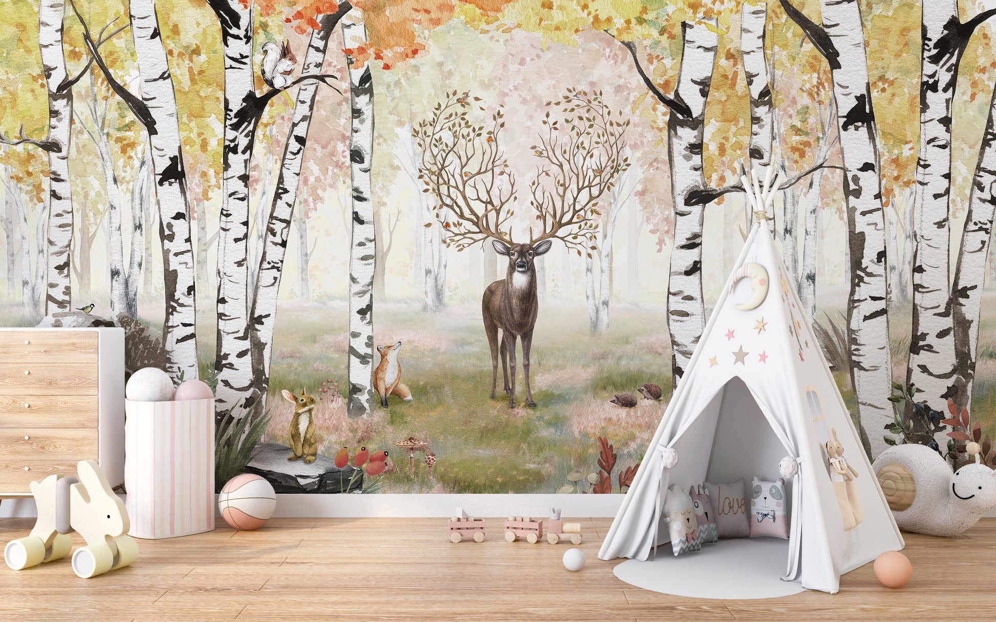 Amazing Antlers Autumn Kids Room Wallpaper Mural - Giffywalls