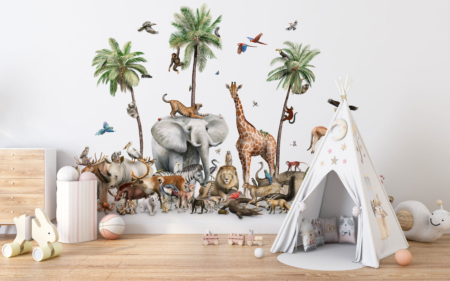 Jungle Safari Animal Birds Wallpaper Mural - Giffywalls