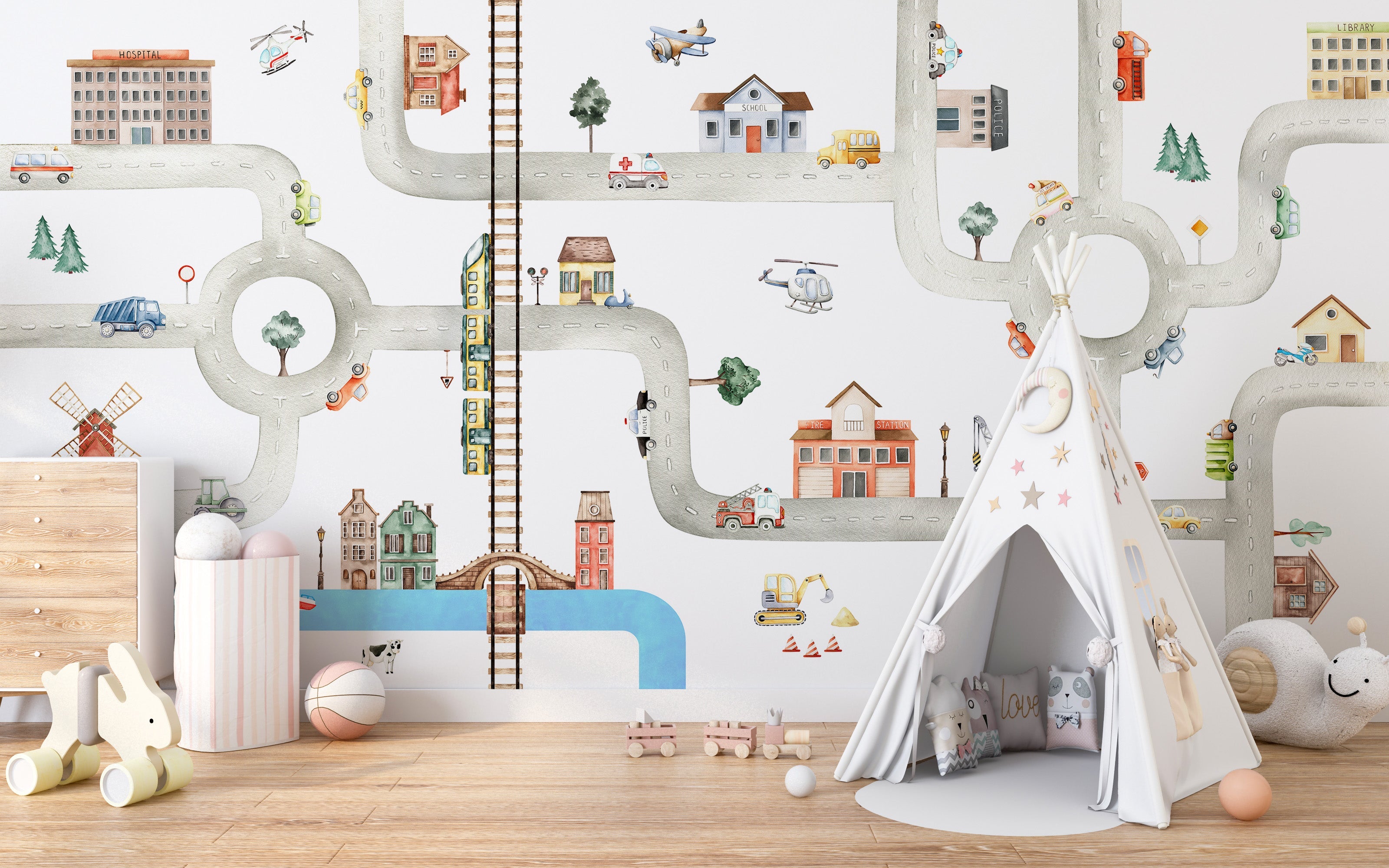 City of Vehicles Wallpaper for Kids Room - Giffywalls