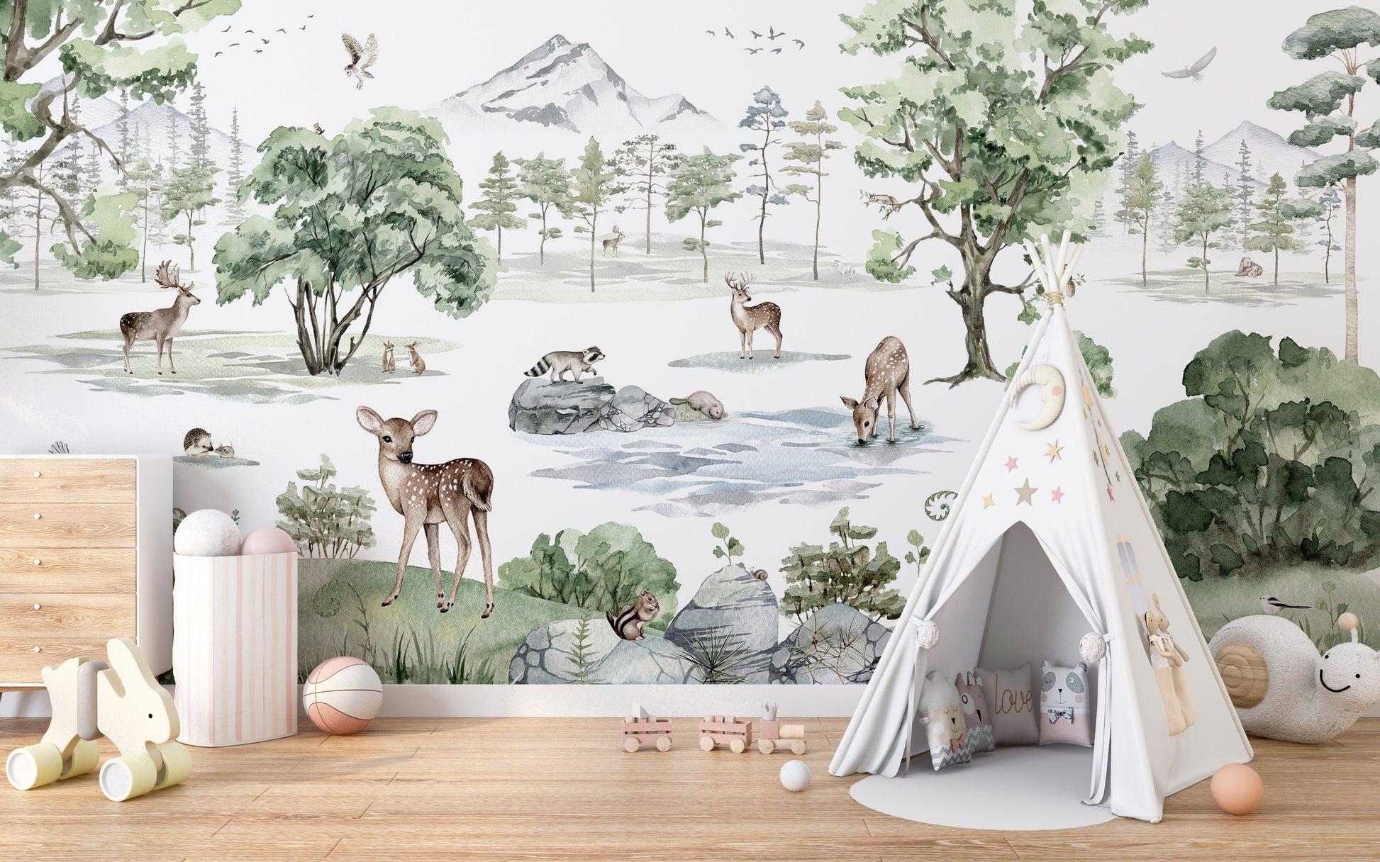 Watercolor Deer winter Forest Animals Wallpaper - Giffywalls