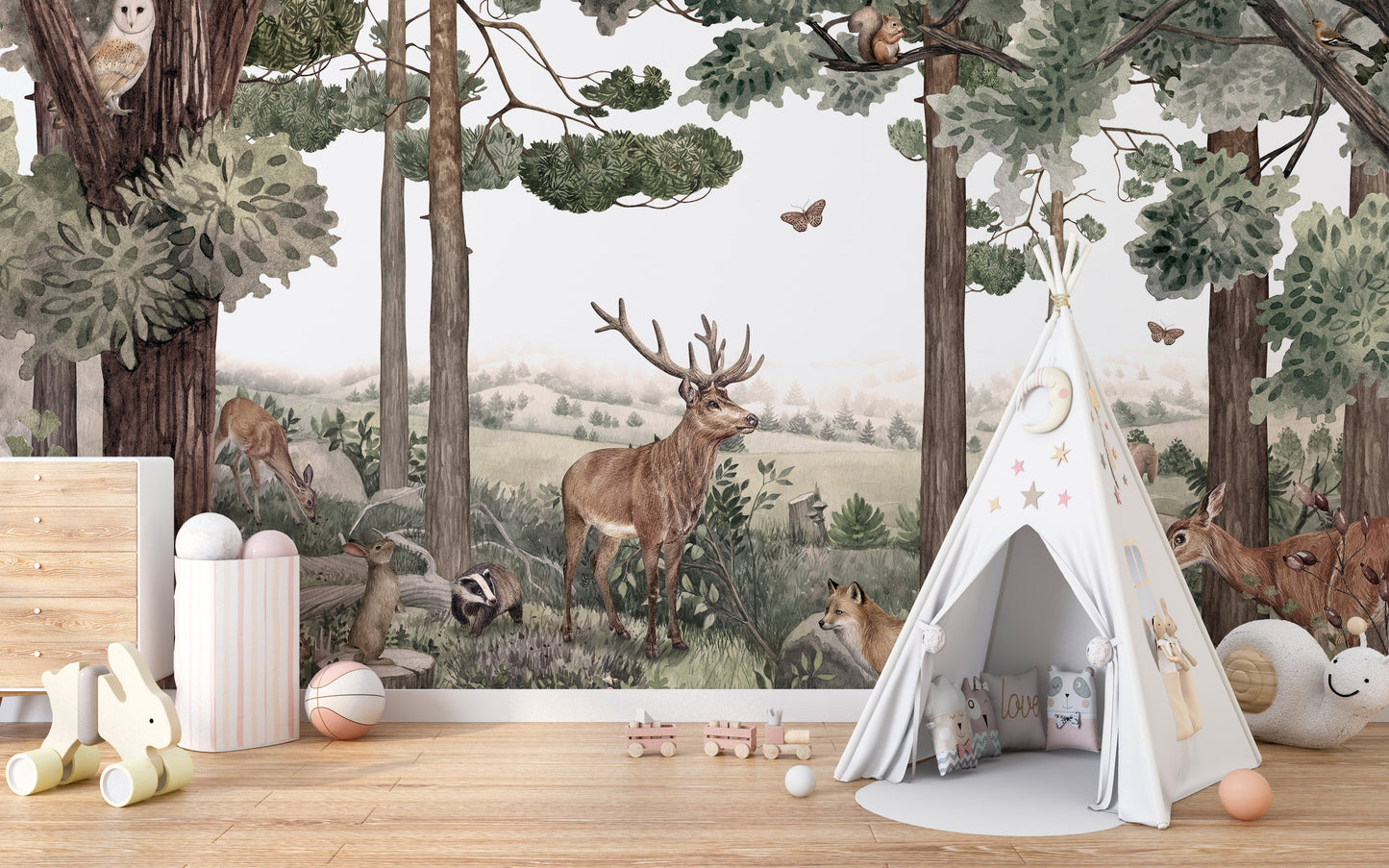 Forest Jive Stag and Deer Wallpaper Mural - Giffywalls