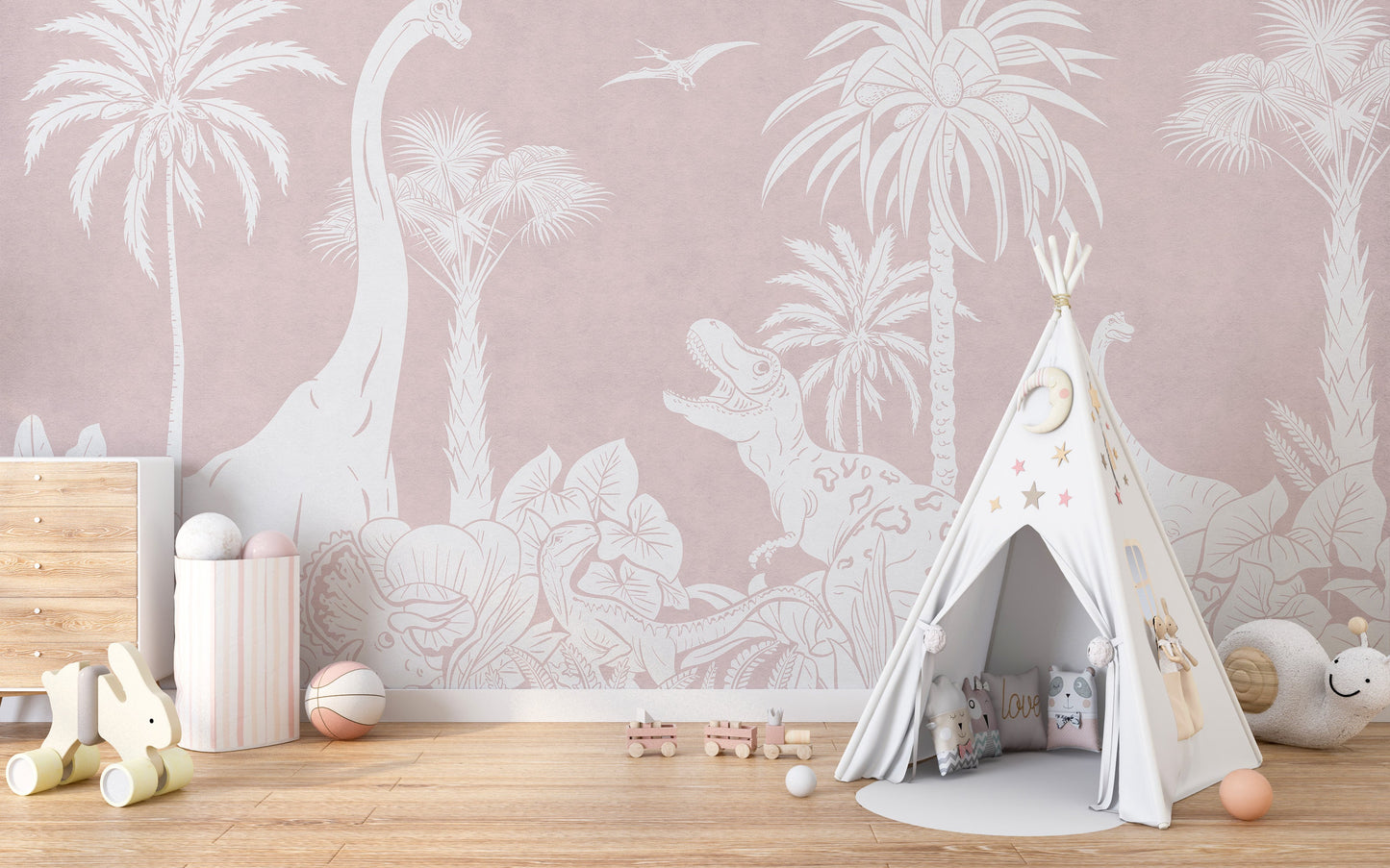 Monochrome Dino Pink Wall Mural - Giffywalls