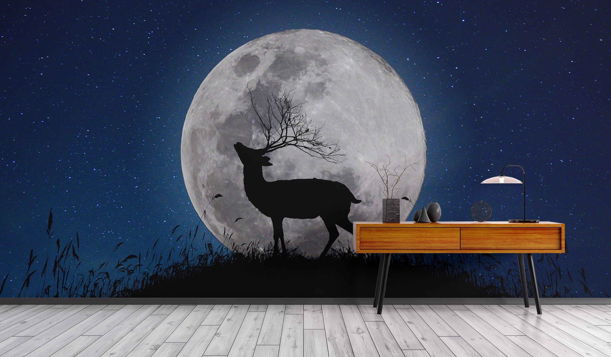 Skyward Stag Lunar Watcher Halloween Night wallpaper