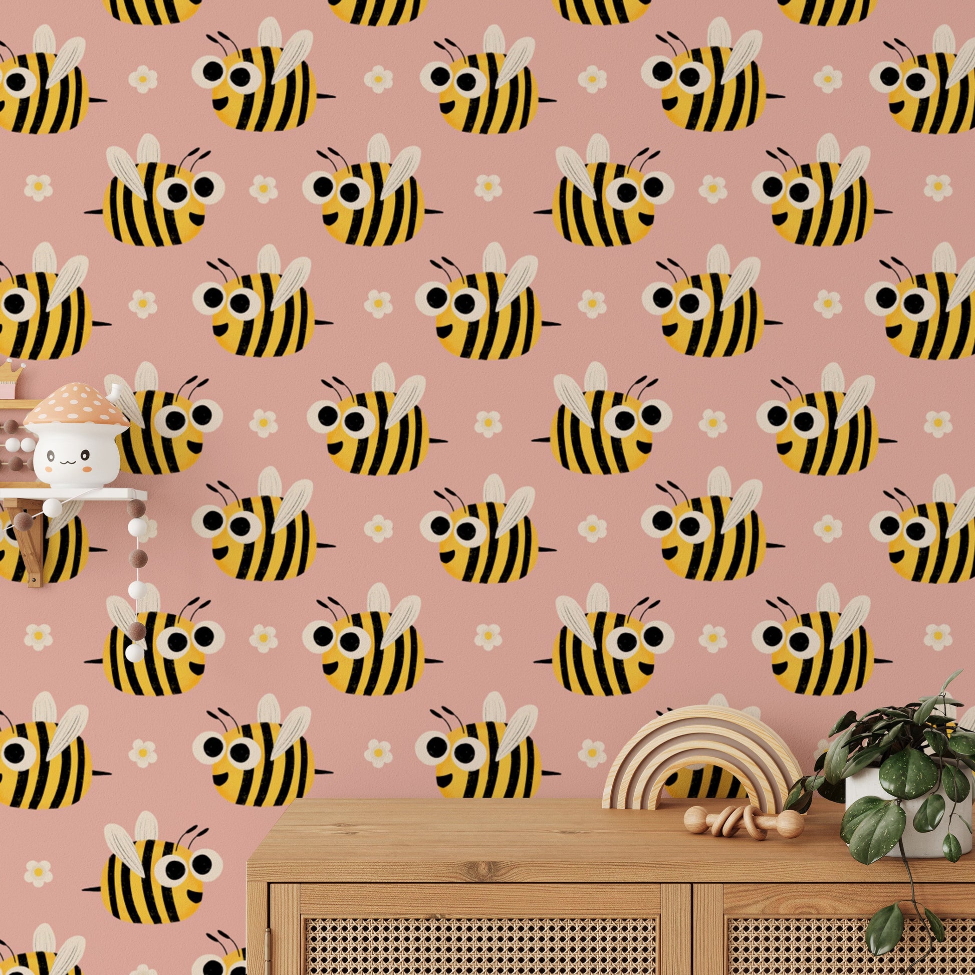 Fun bee wallpaper for children’s playrooms
