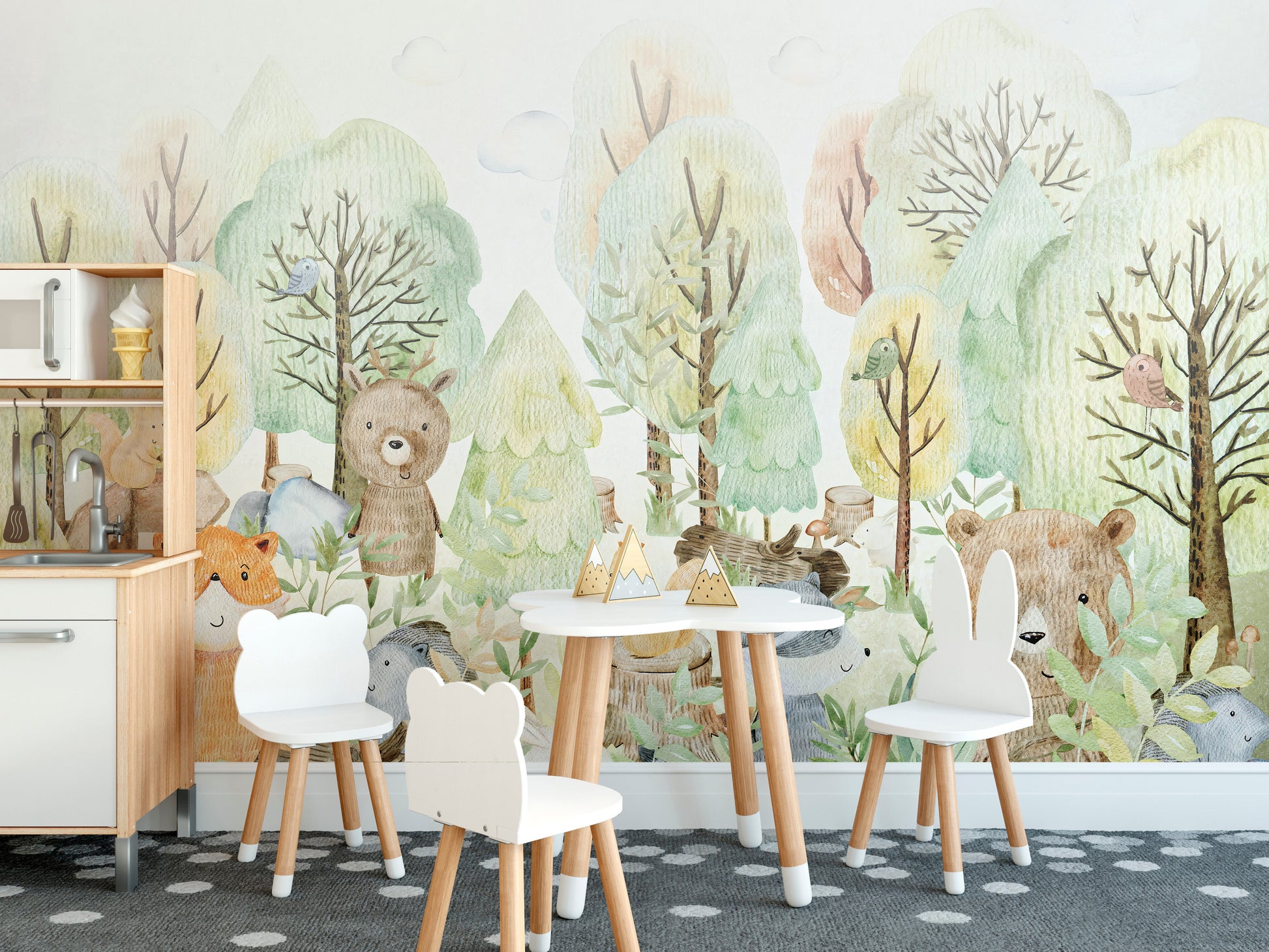 Artistic doodle animals wallpaper mural tones
