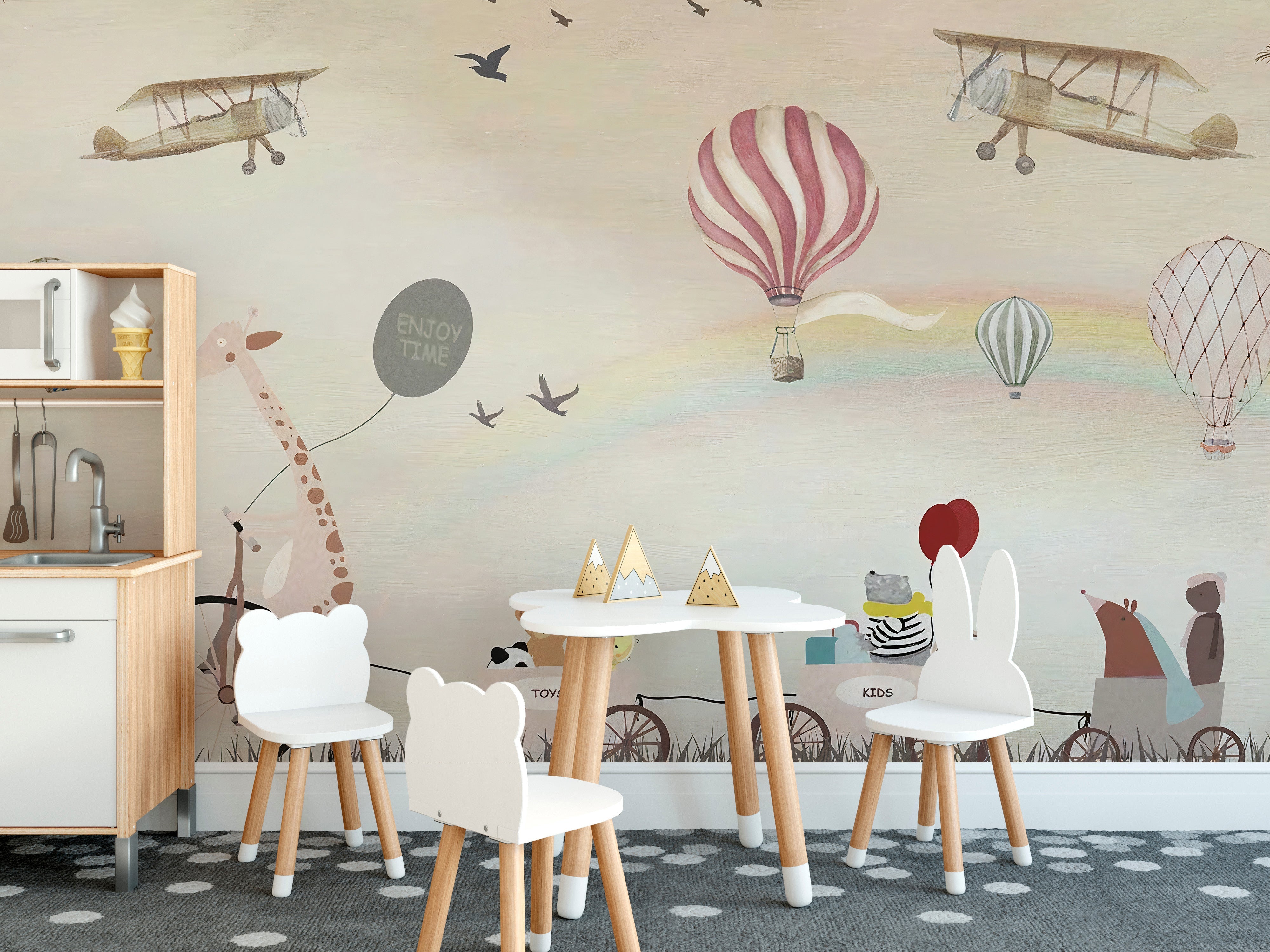 Beige Color Jovial Animals Wallpaper Mural - Giffywalls