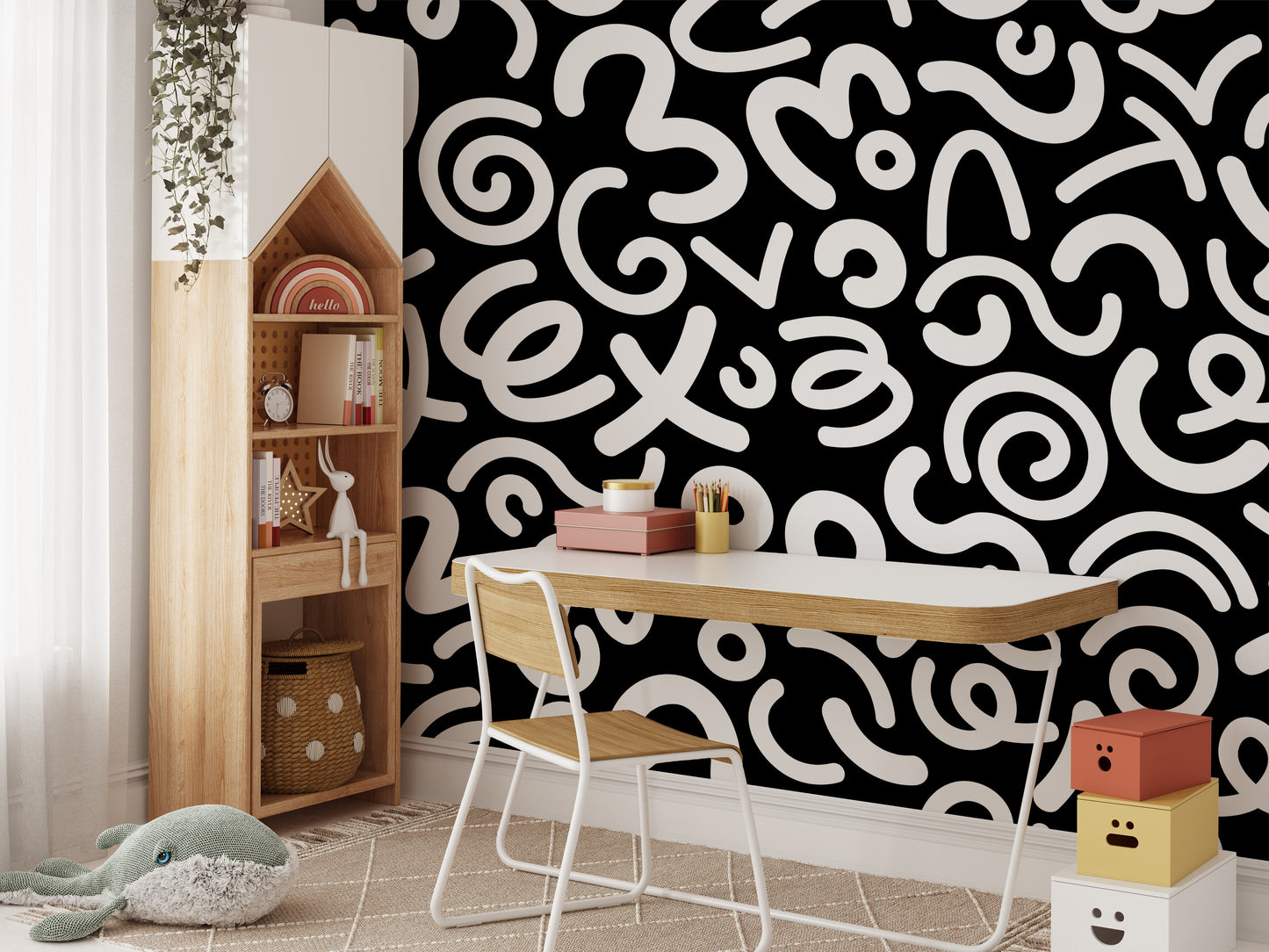 Black and White Abstract Doodle Wallpaper