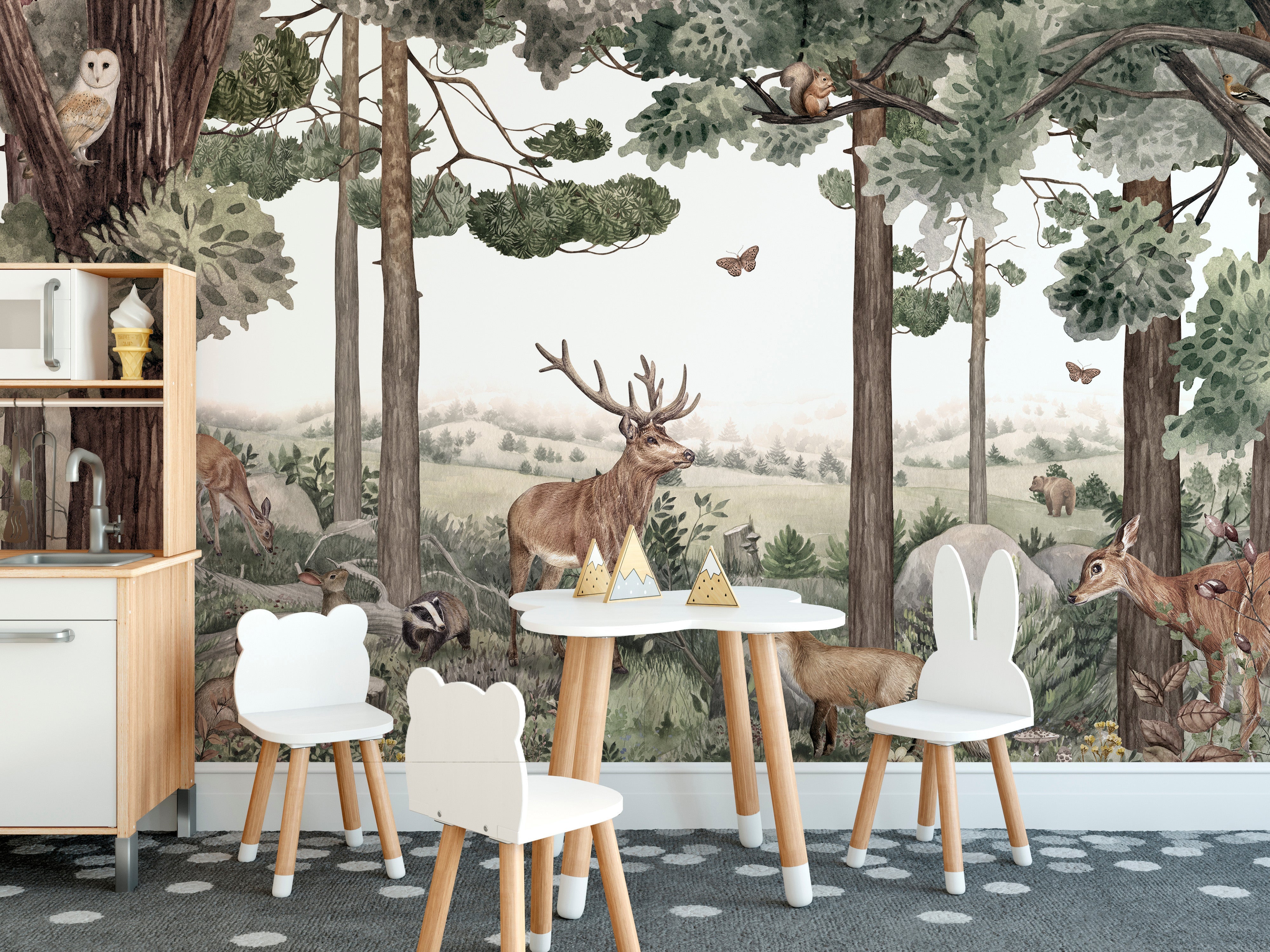 Forest Jive Stag and Deer Wallpaper Mural - Giffywalls