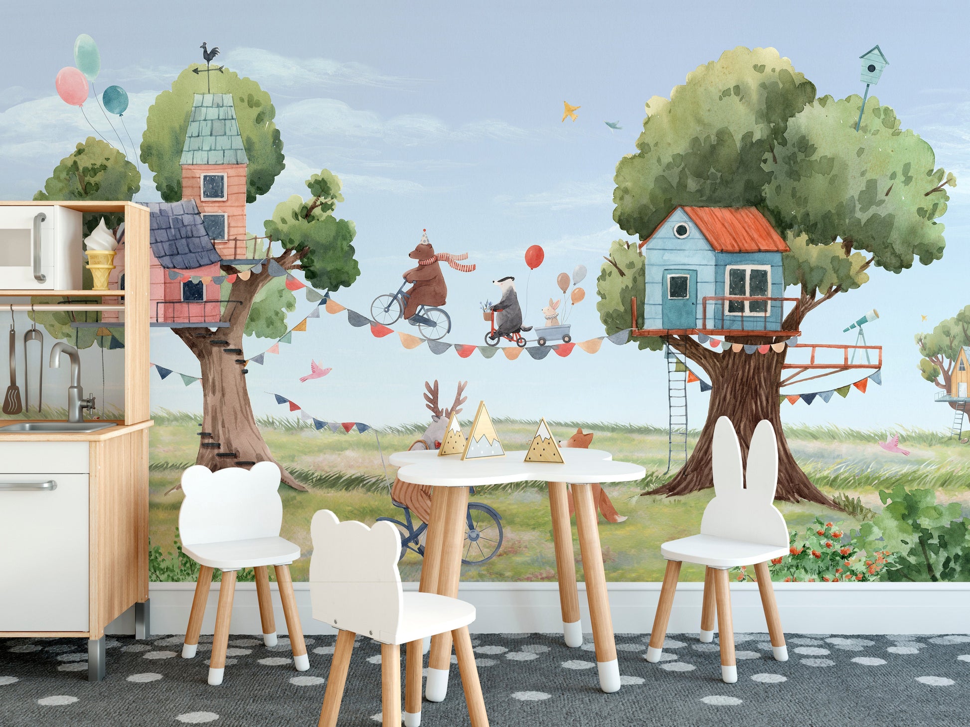 Treehouse party wallpaper for kids room - Giffywalls