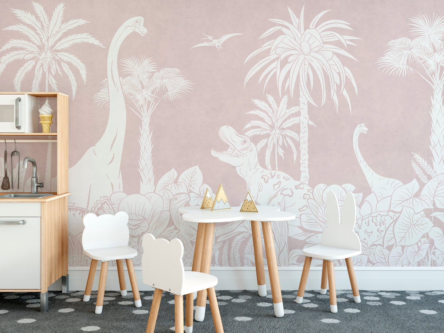 Monochrome Dino Pink Wall Mural - Giffywalls