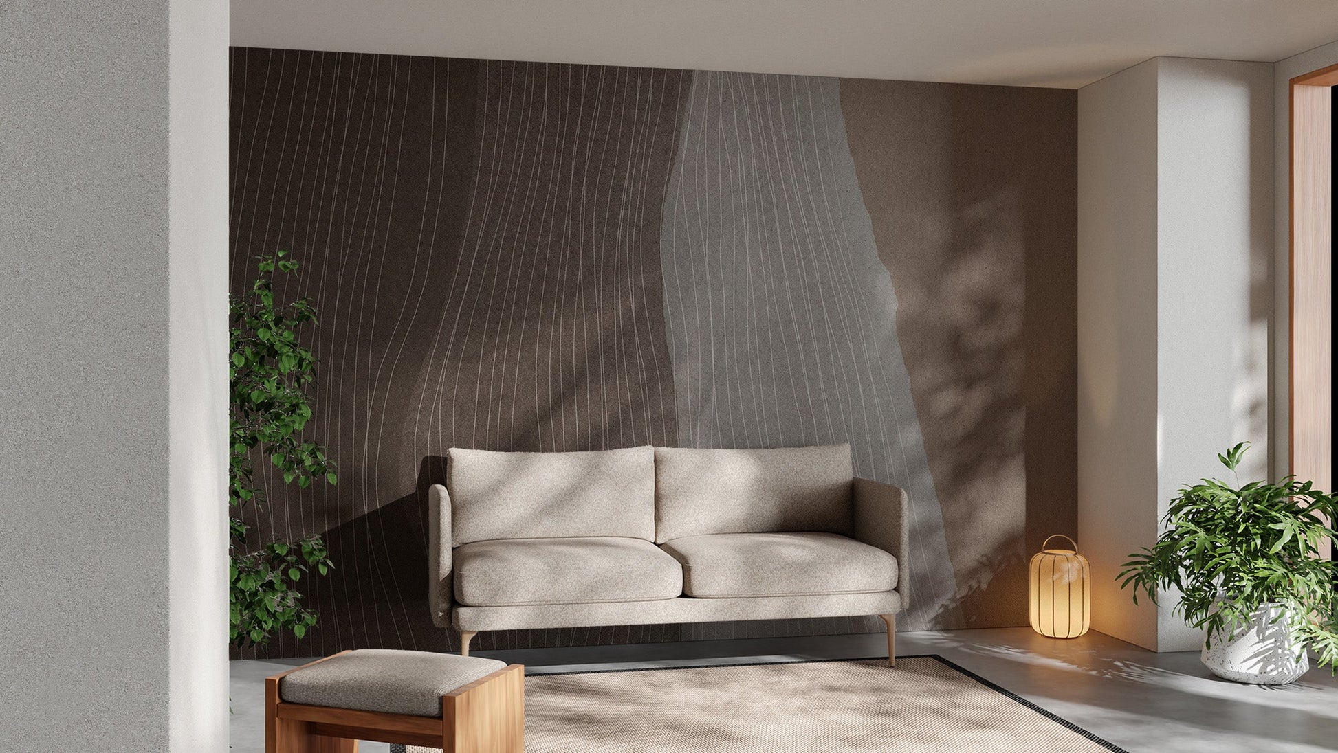 Organic flowing lines wallpaper in neutrals
