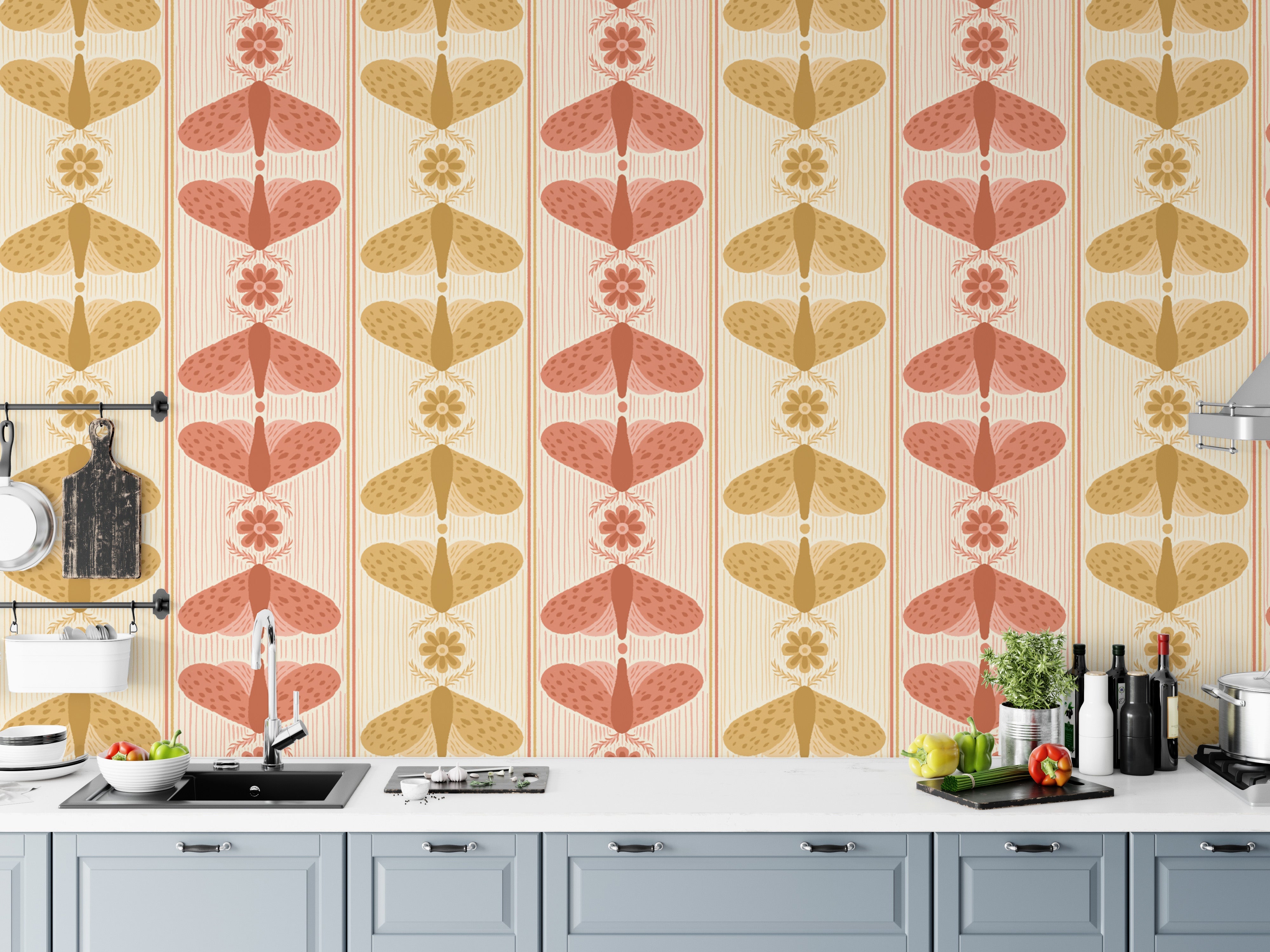 Sophisticated moth stripe mural for unique wall accents.
