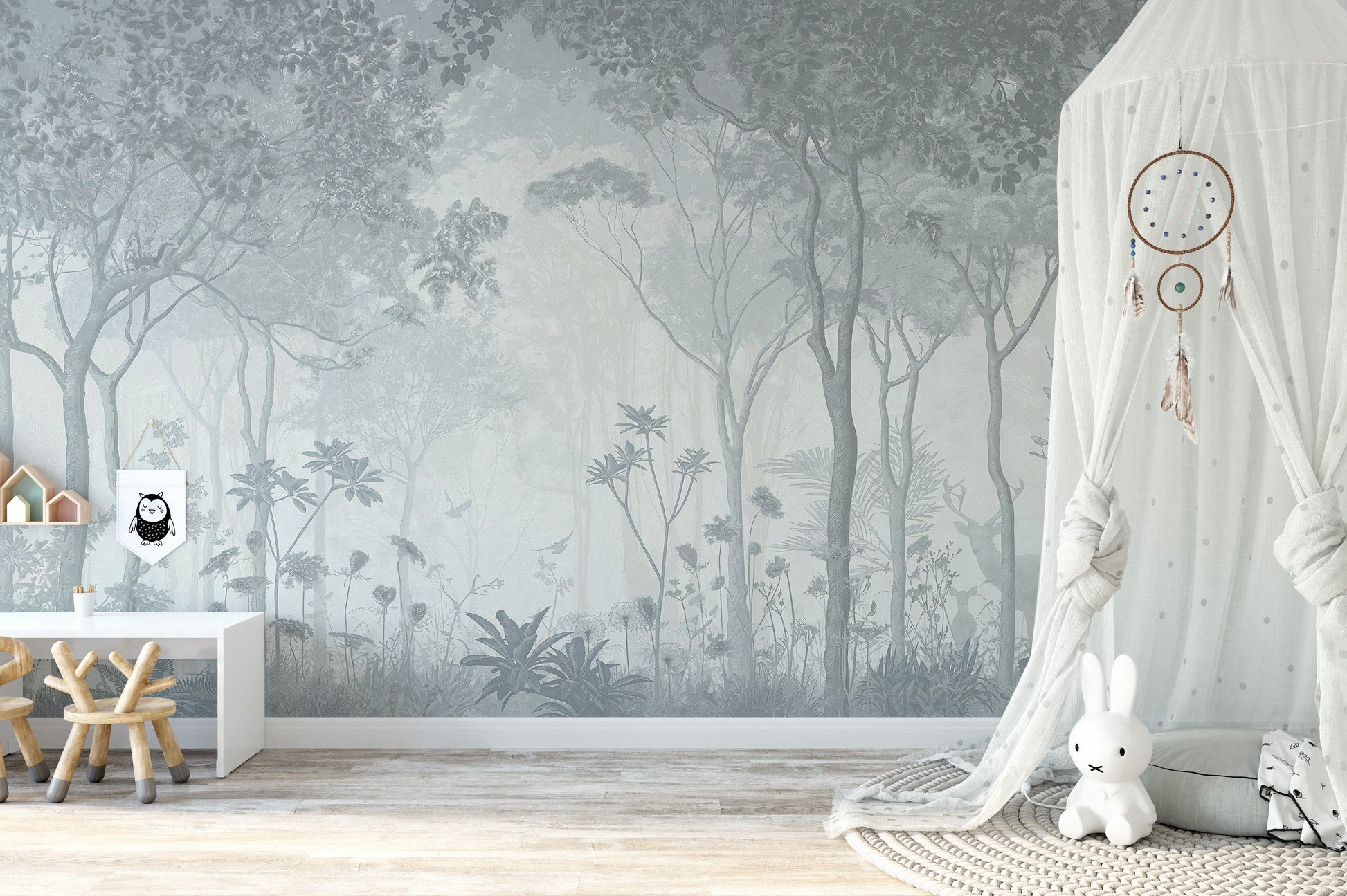 Fog-Filled Forest Scene Wallpaper Murals for Mystical Decor - Giffywalls