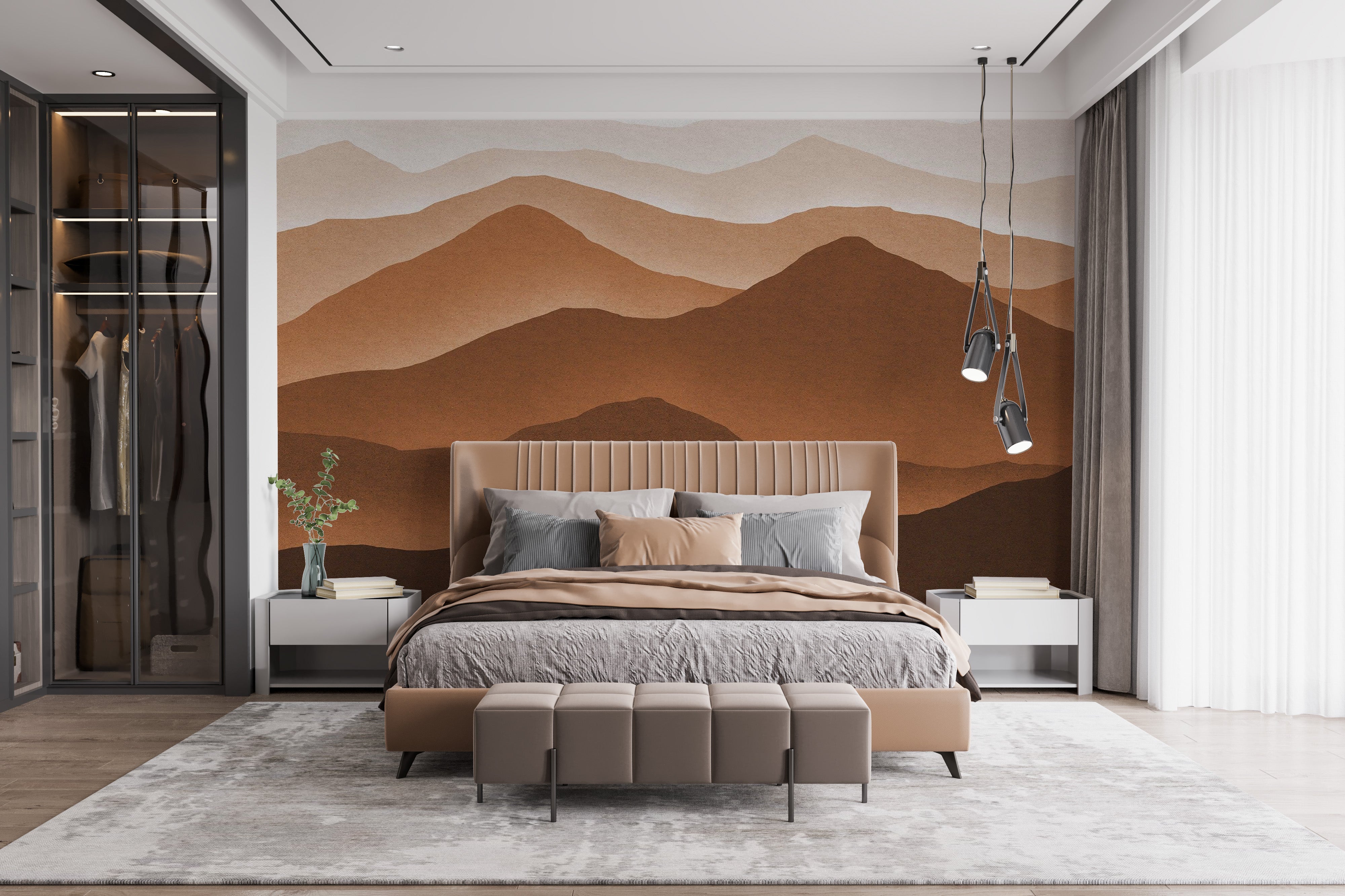 Earthy tone mountain wall murals for decor
