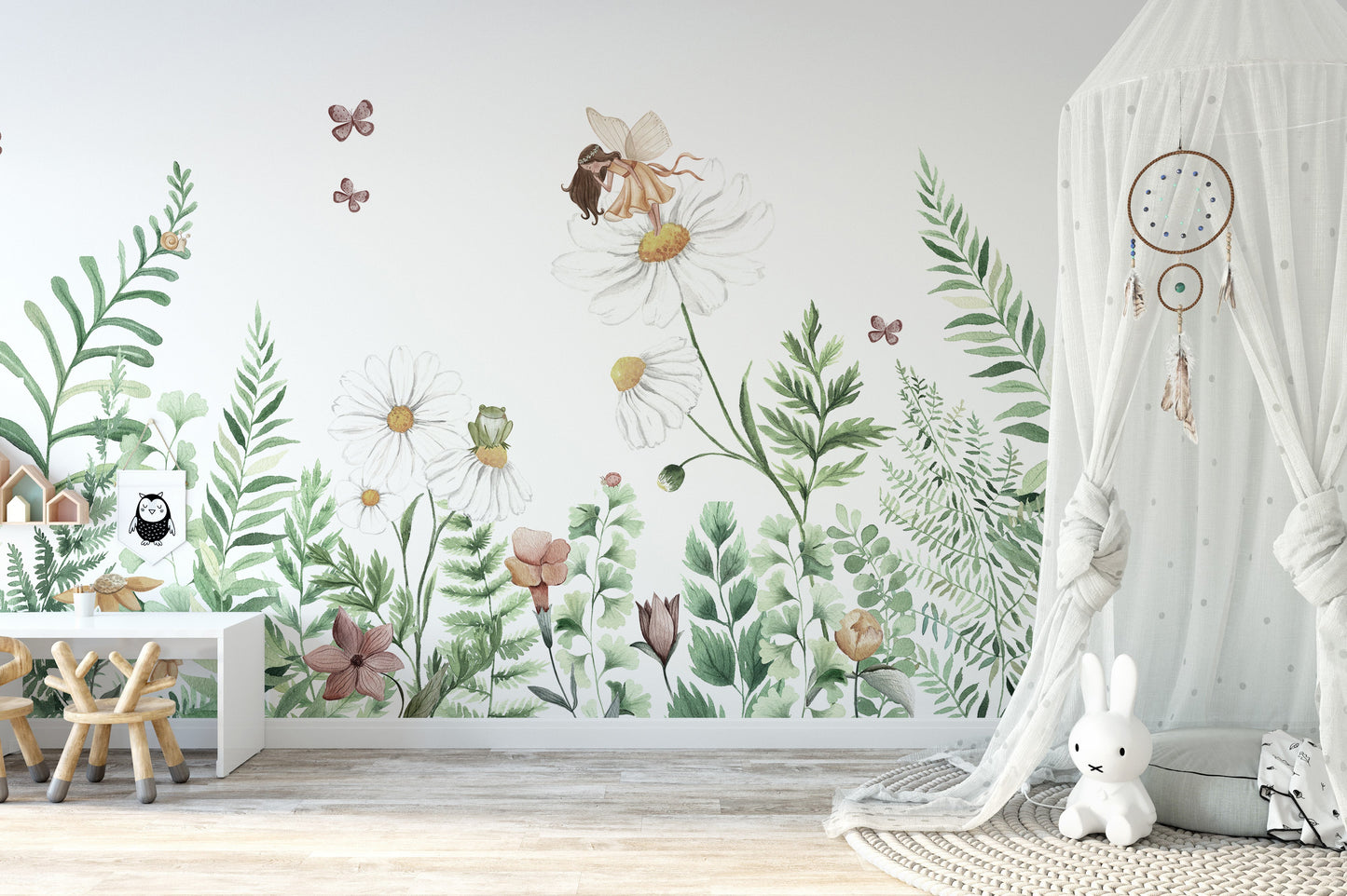 Floral wallpaper featuring fairy garden theme for walls