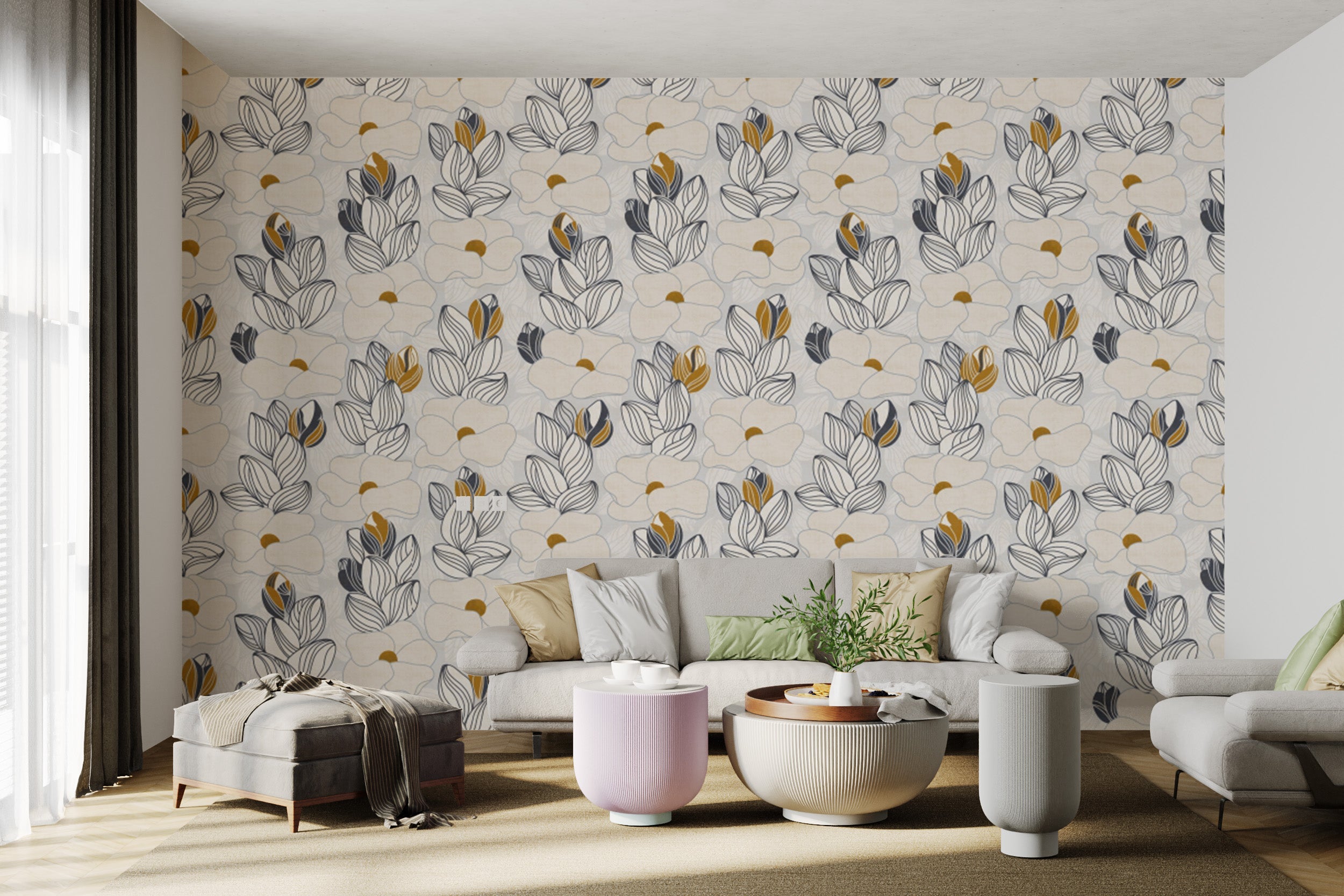 Chic wallpaper with water lily elegance