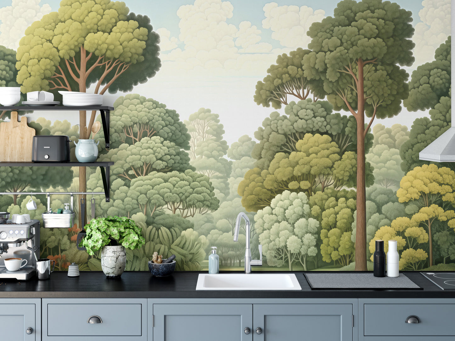 Green Natural Woodcut Forest Wallpaper - Giffywalls