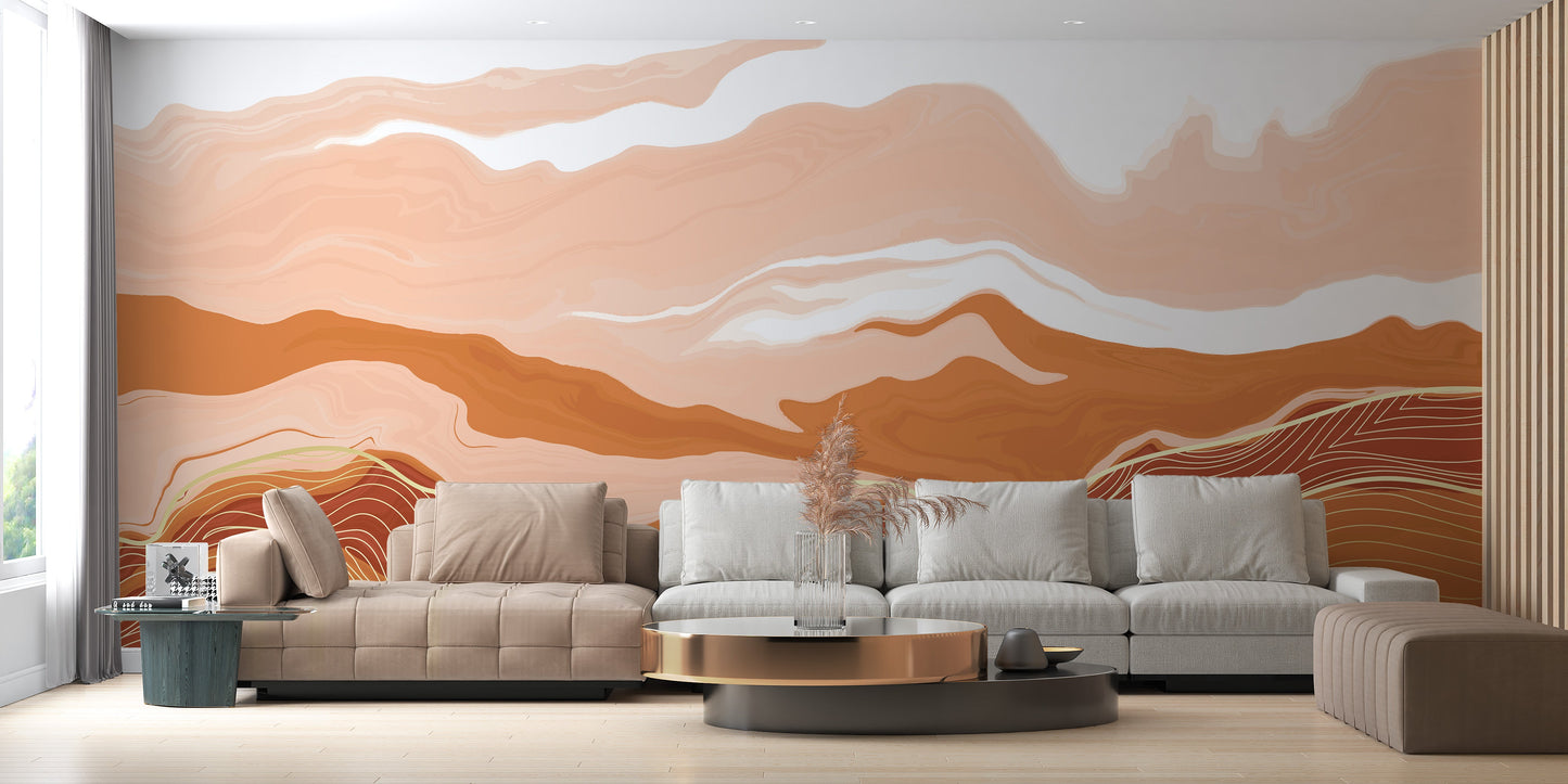 Abstract orange marble mural with vibrancy