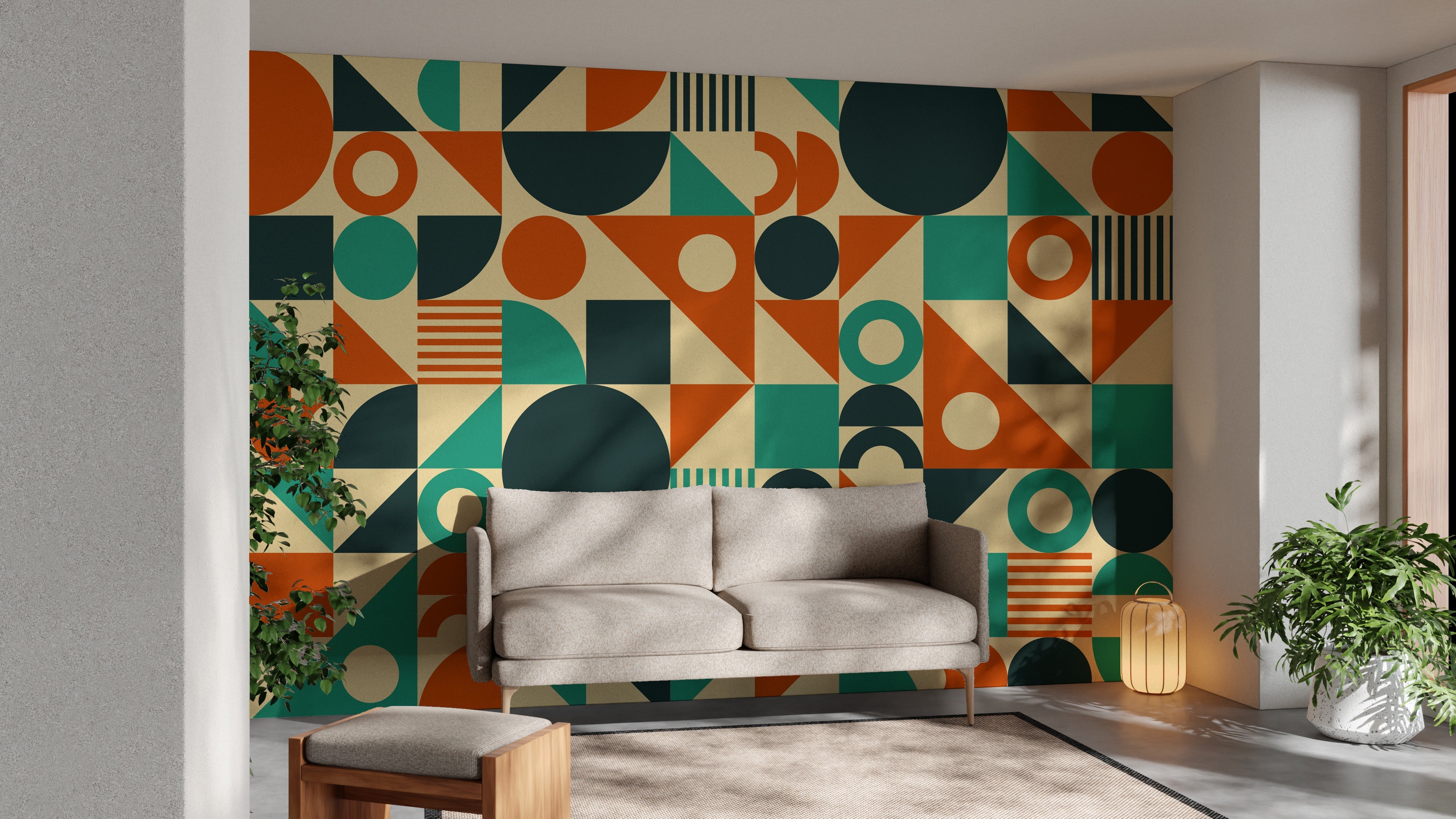 Orange & Green Mid Century Wallpaper Murals - Giffywalls