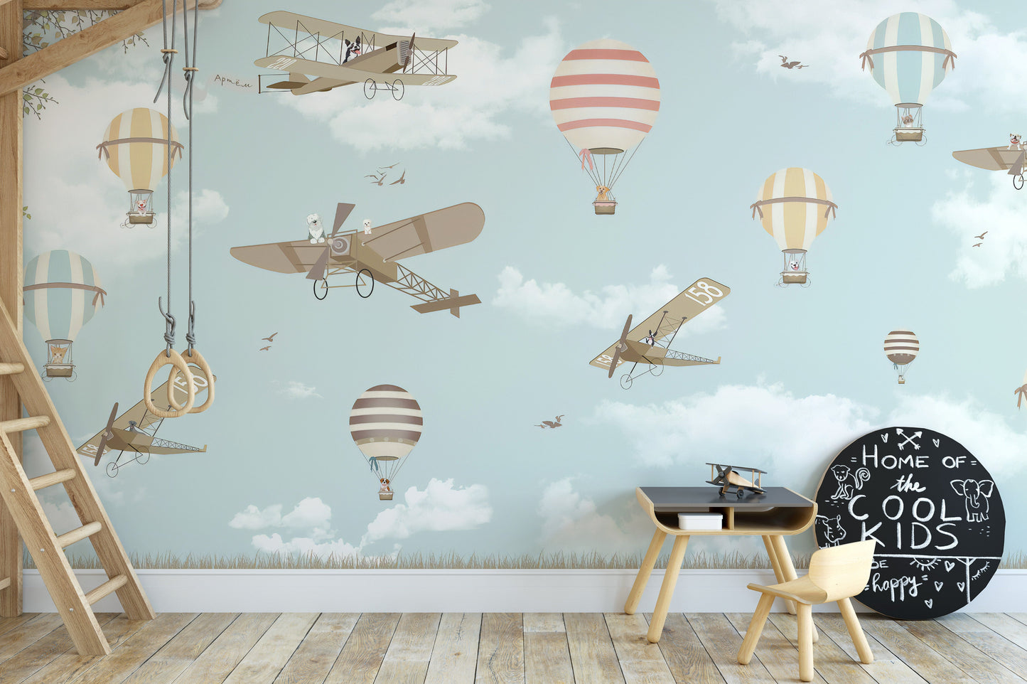 Hot Air Balloons & Planes Fun land Wallpaper Murals - Giffywalls