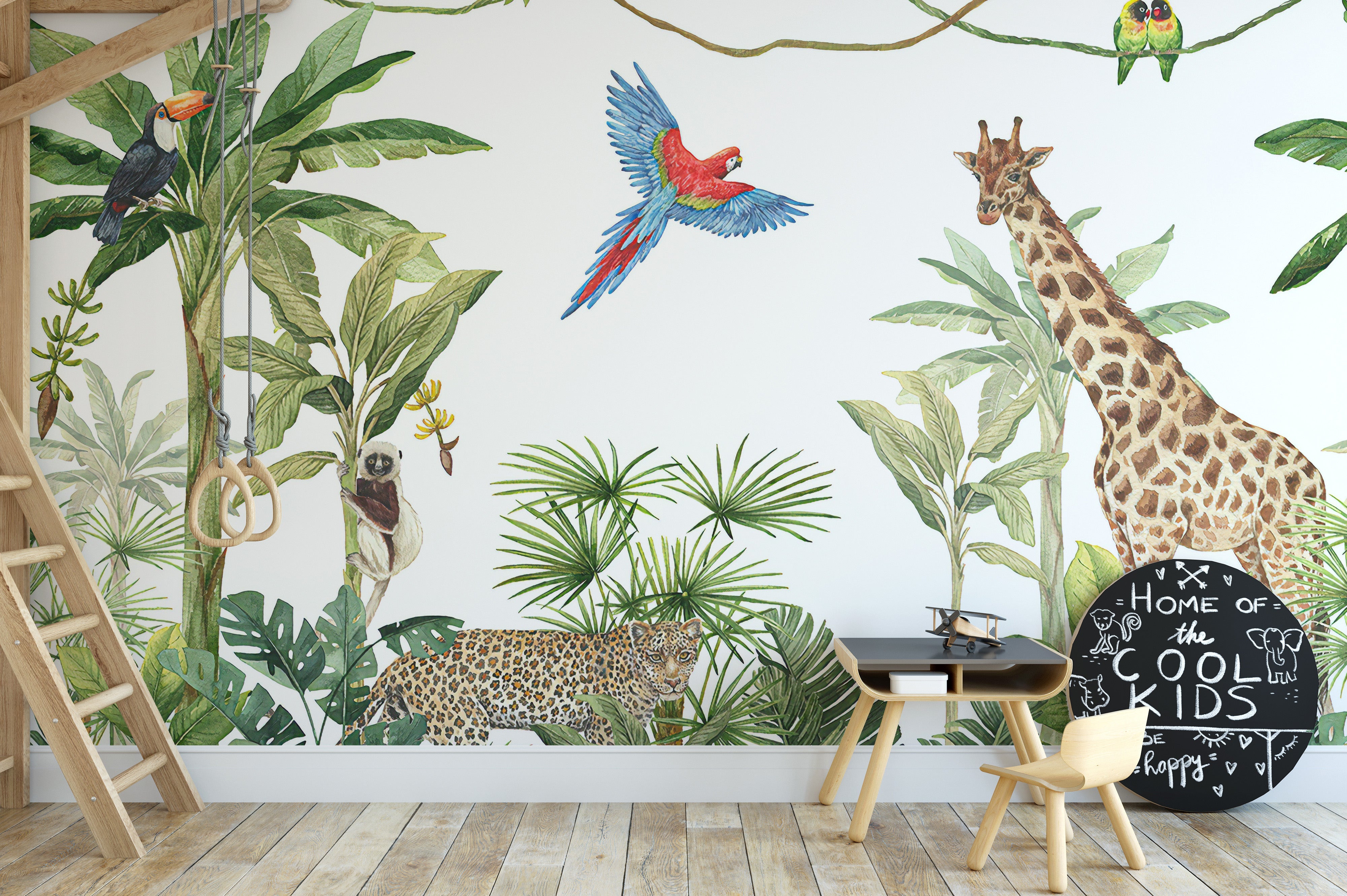 Artistic plants and animals wallpaper mural design
