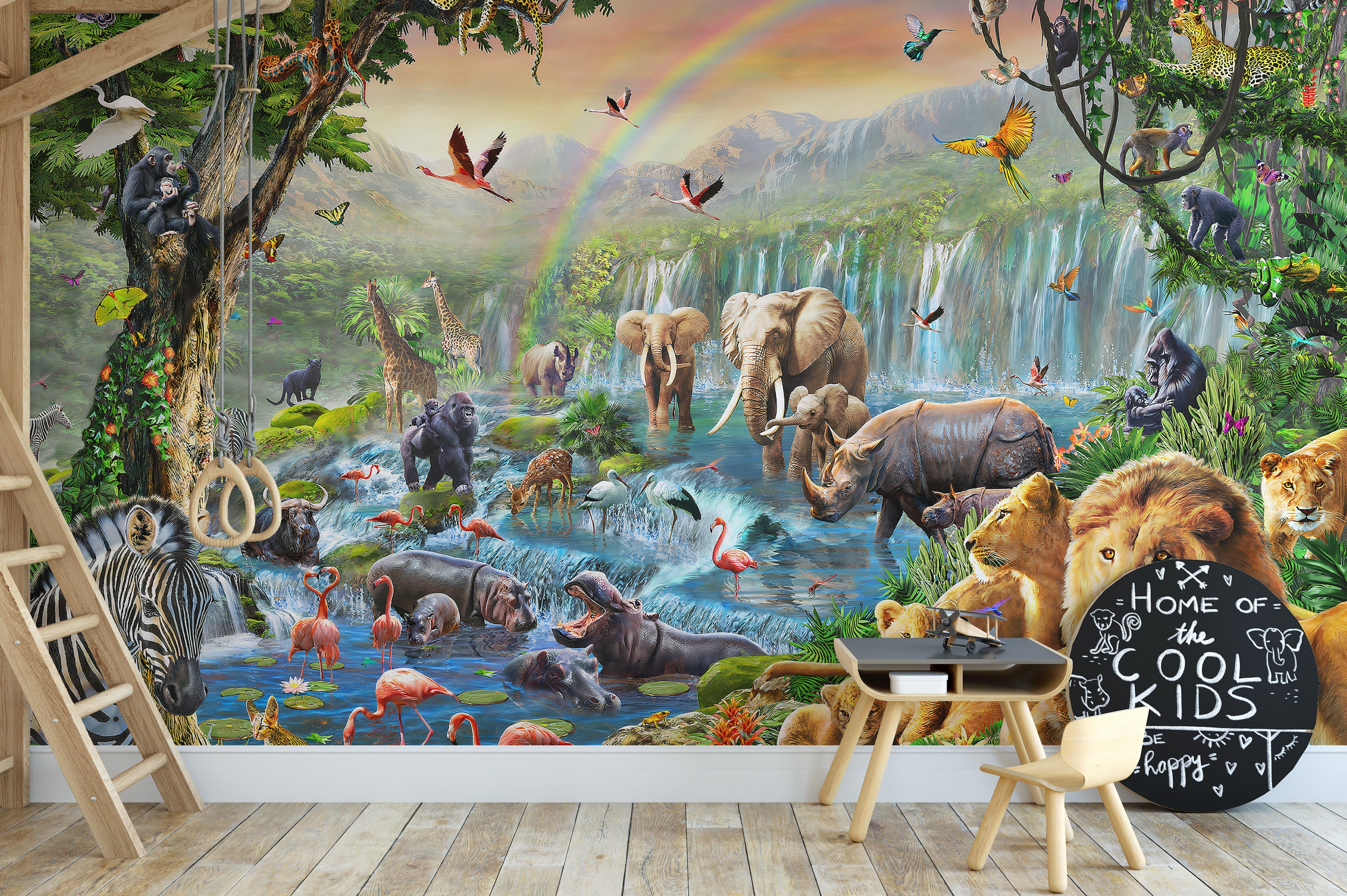 Vivid Animal Kingdom with waterfall Wallpaper Murals - Giffywalls