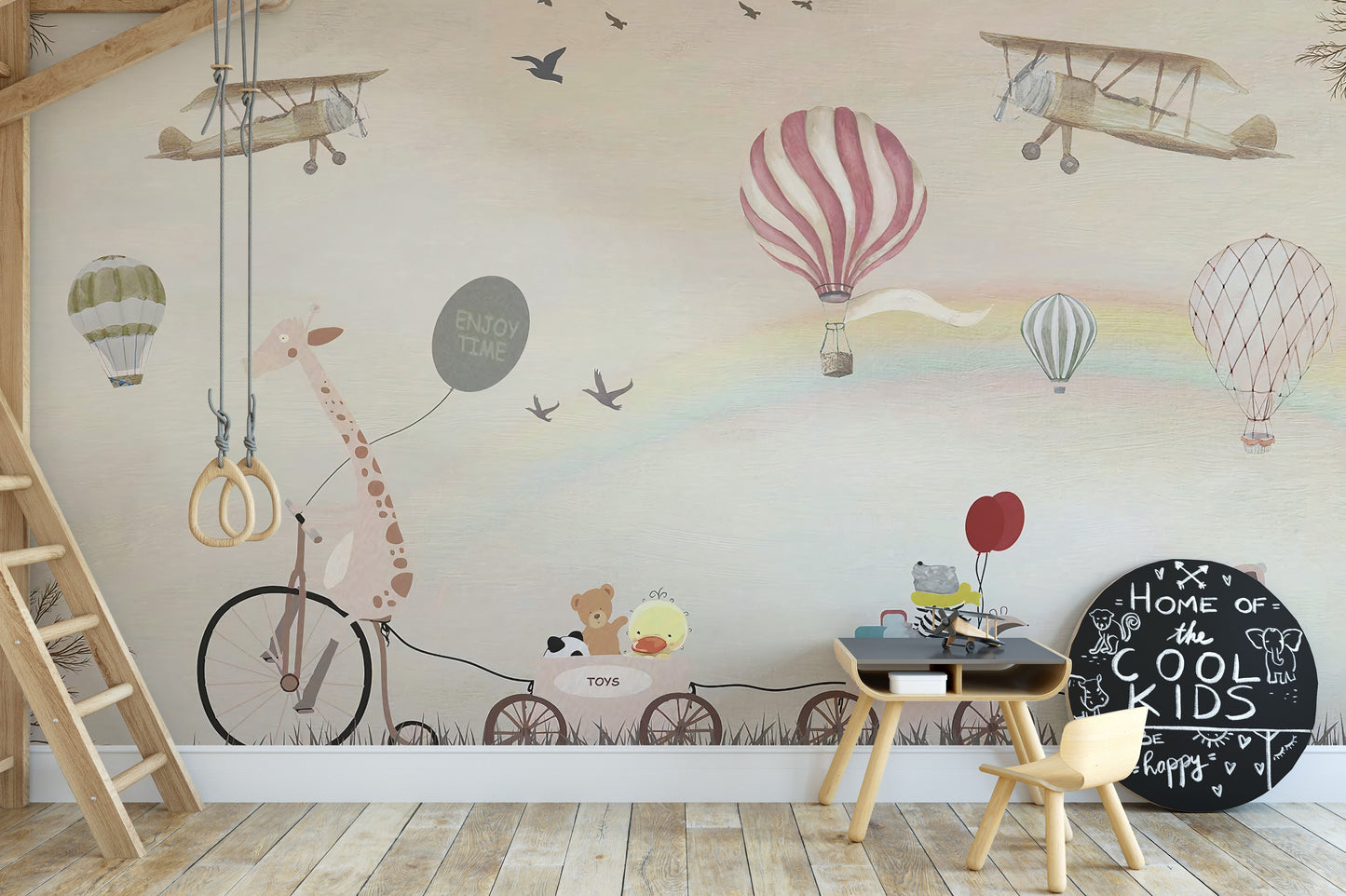 Beige Color Jovial Animals Wallpaper Mural - Giffywalls