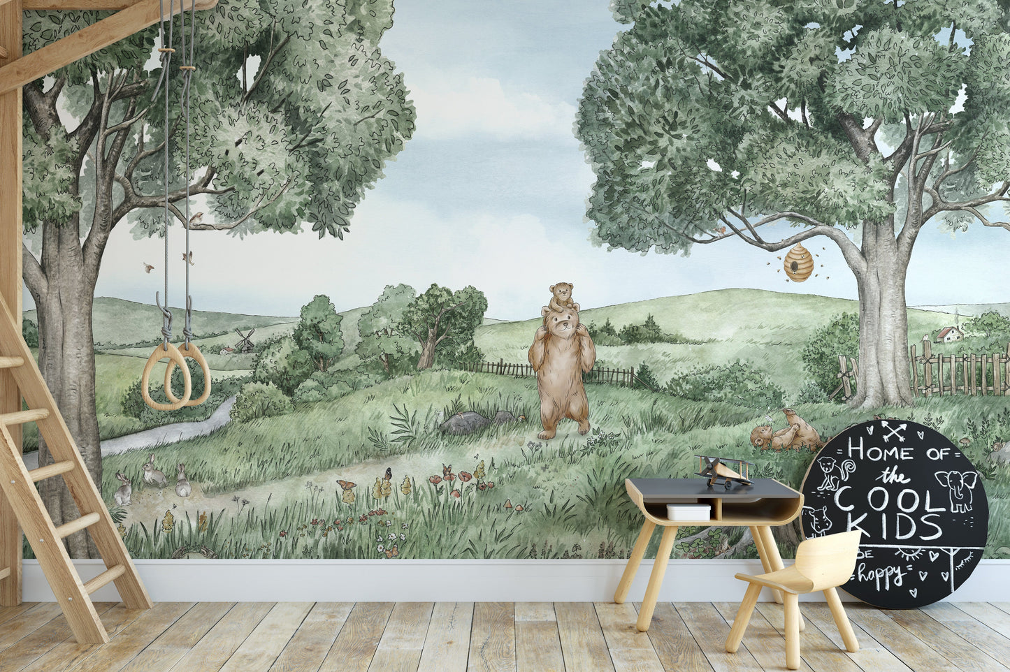 Bear and Bees Wallpaper Mural - Giffywalls