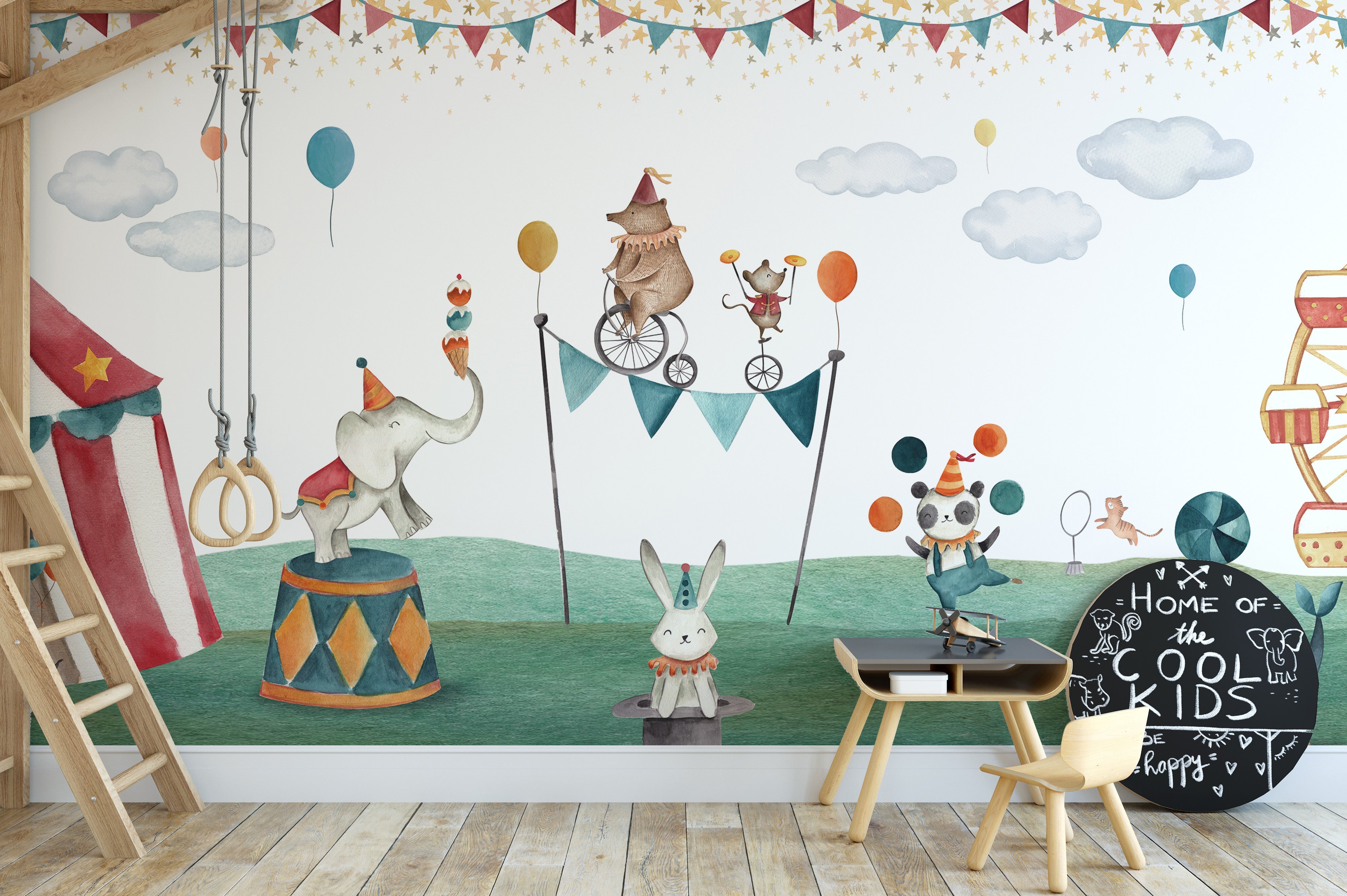 Crazy Circus Watercolour Bear Wallpaper Mural - Giffywalls