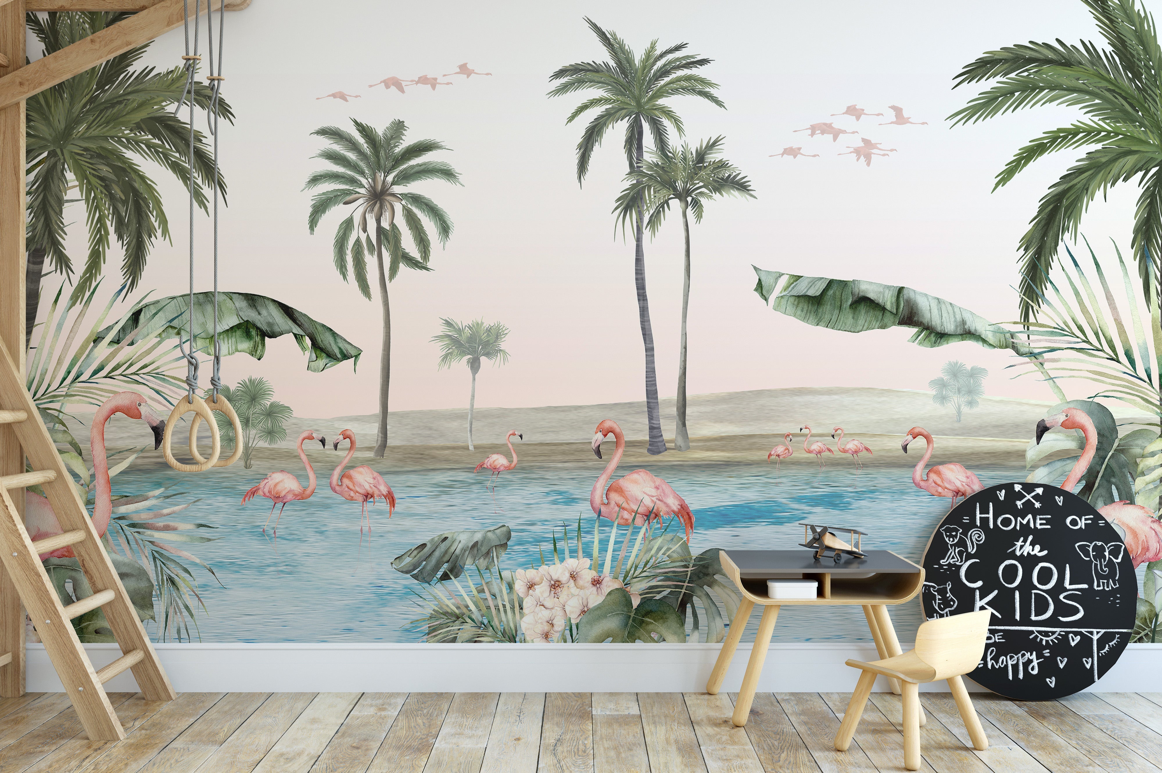 Flamingo oasis with pink background wallpaper - Giffywalls