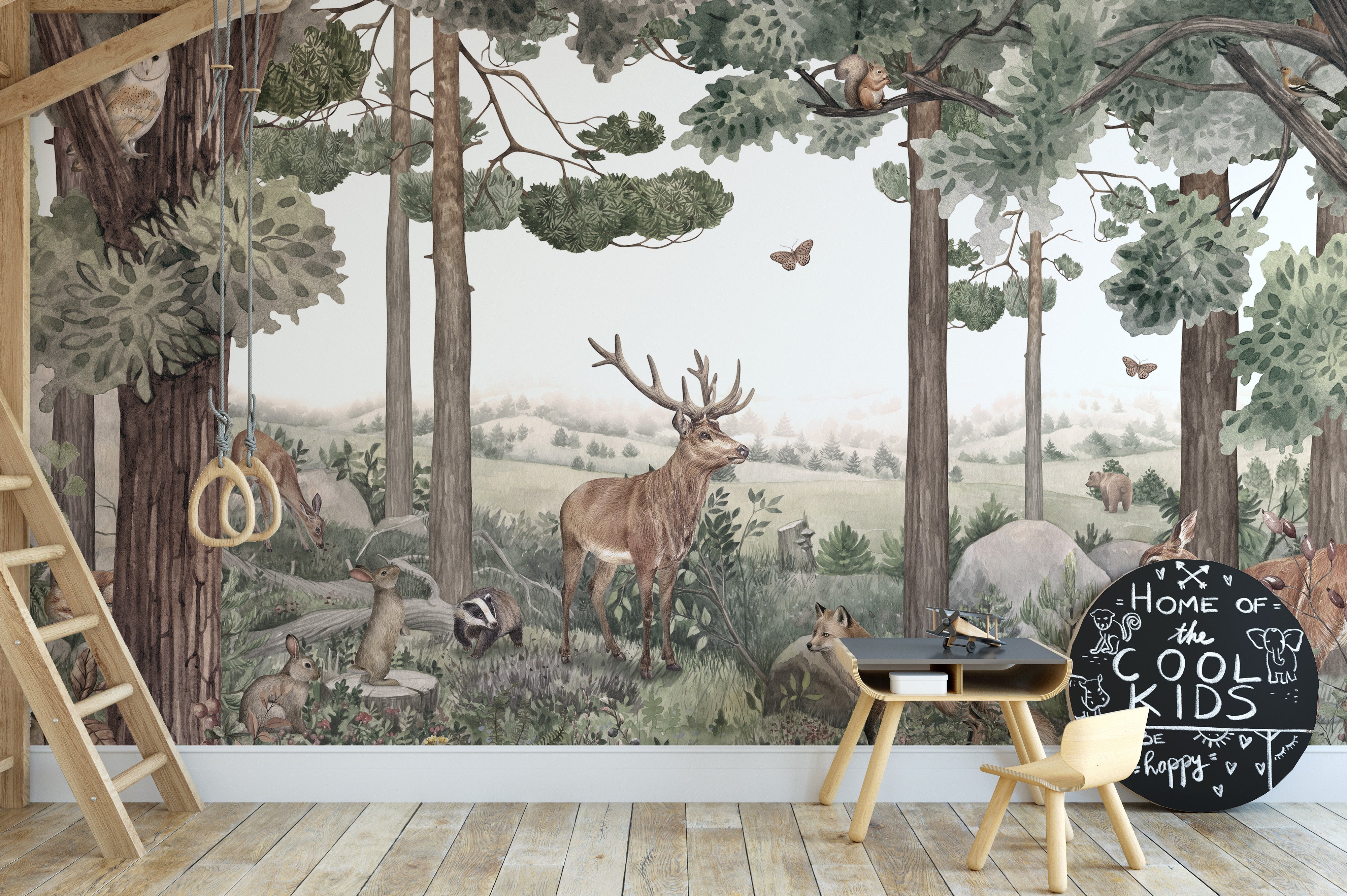 Forest Jive wallpaper mural with stag and deer in nature