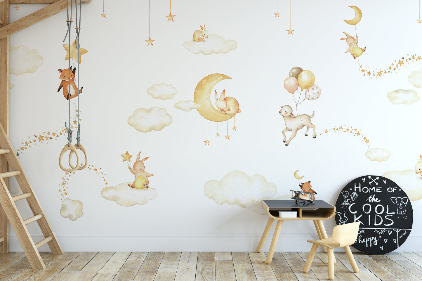 Nursery wallpaper with Sweet Dreams design and animals