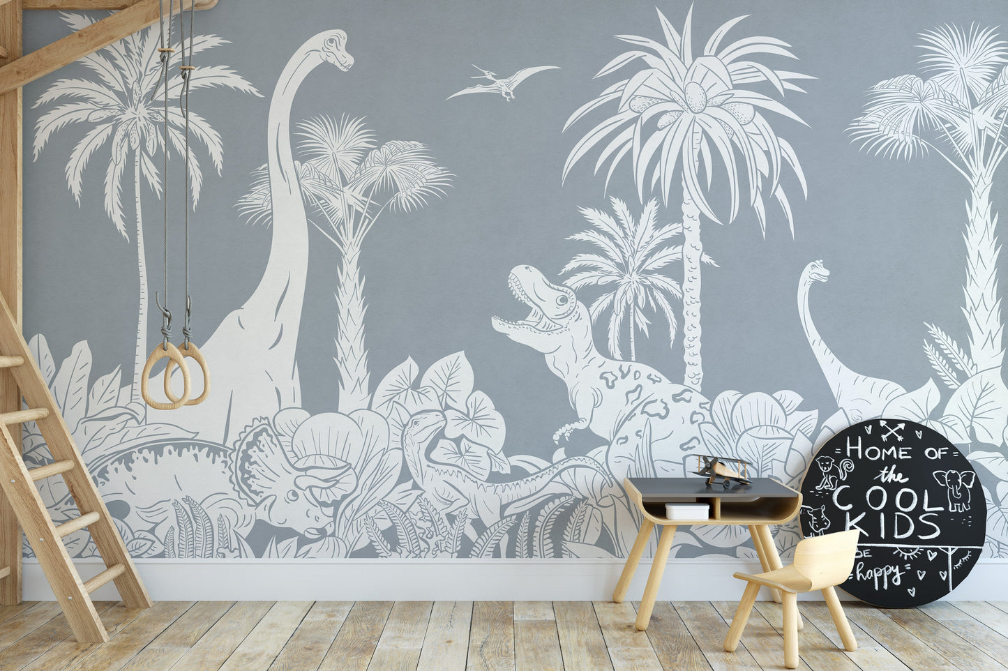 Monochrome Dino Blue Mural - Giffywalls