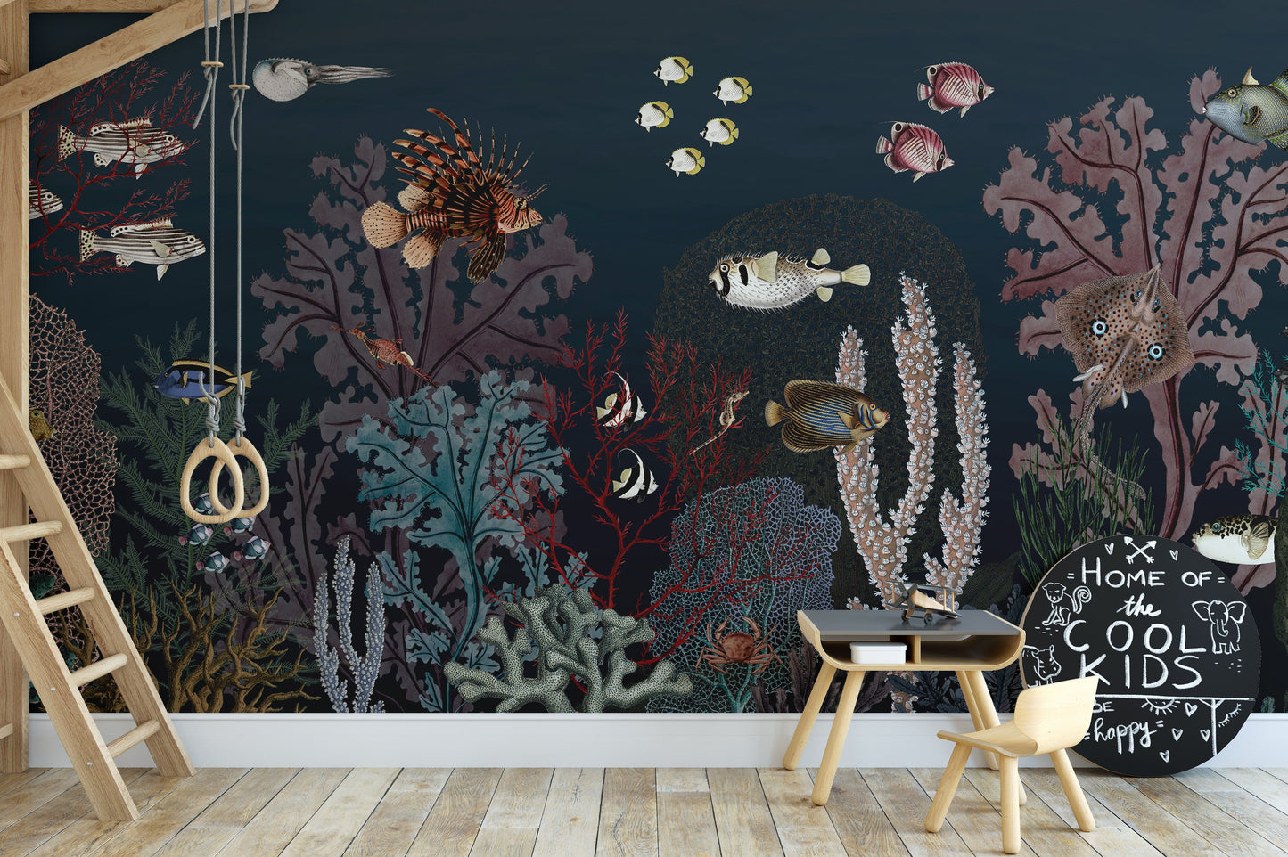 Underwater Dark Reef with Fish wallpaper for Kids room - Giffywalls