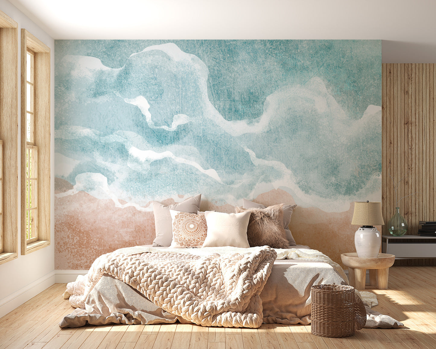 Boho Sea Beach Waves Wall Mural - Giffywalls