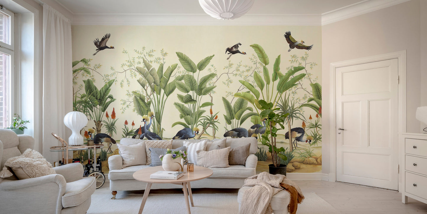 Tropical Grey Crane Wallpaper Murals - Giffywalls